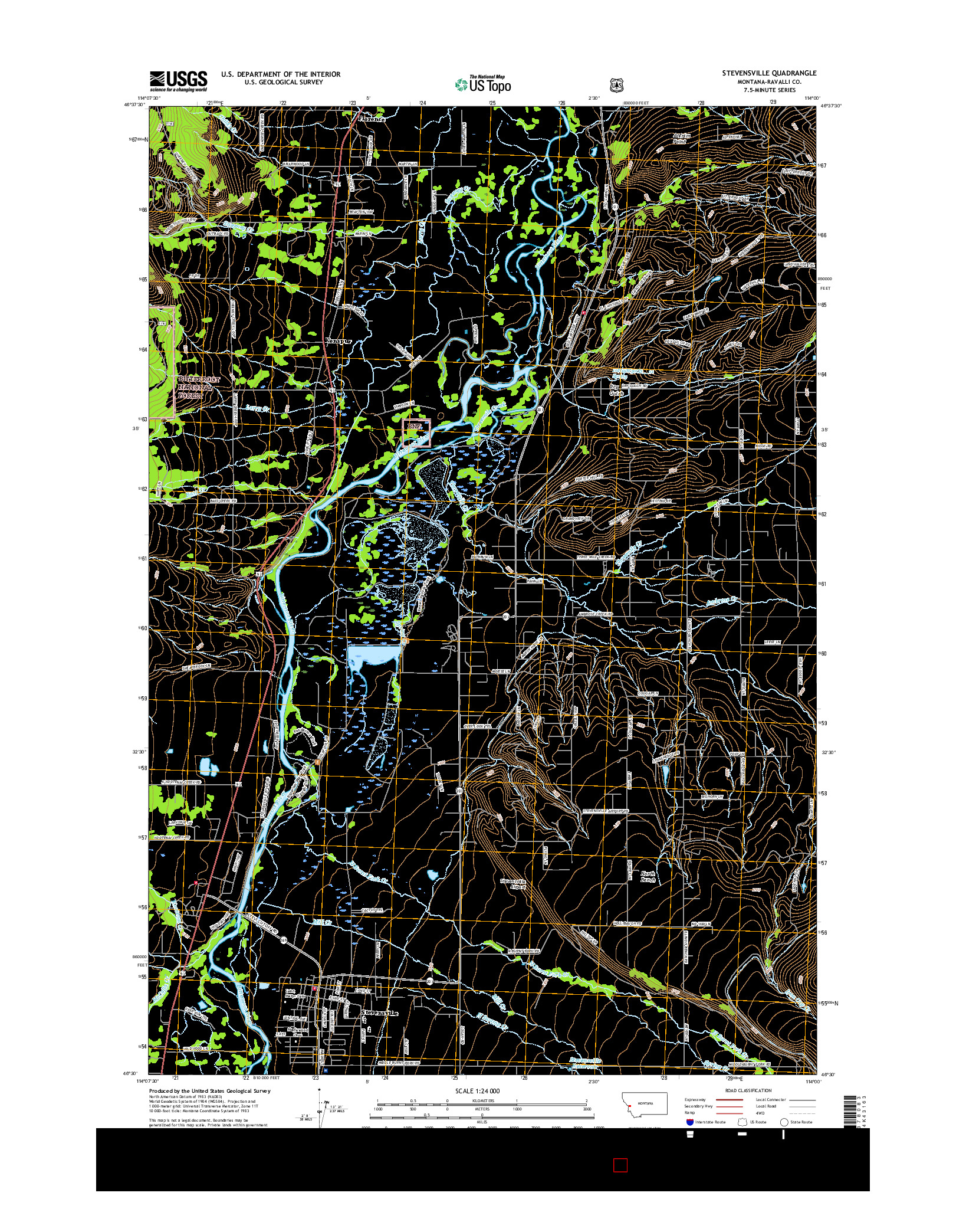 USGS US TOPO 7.5-MINUTE MAP FOR STEVENSVILLE, MT 2017