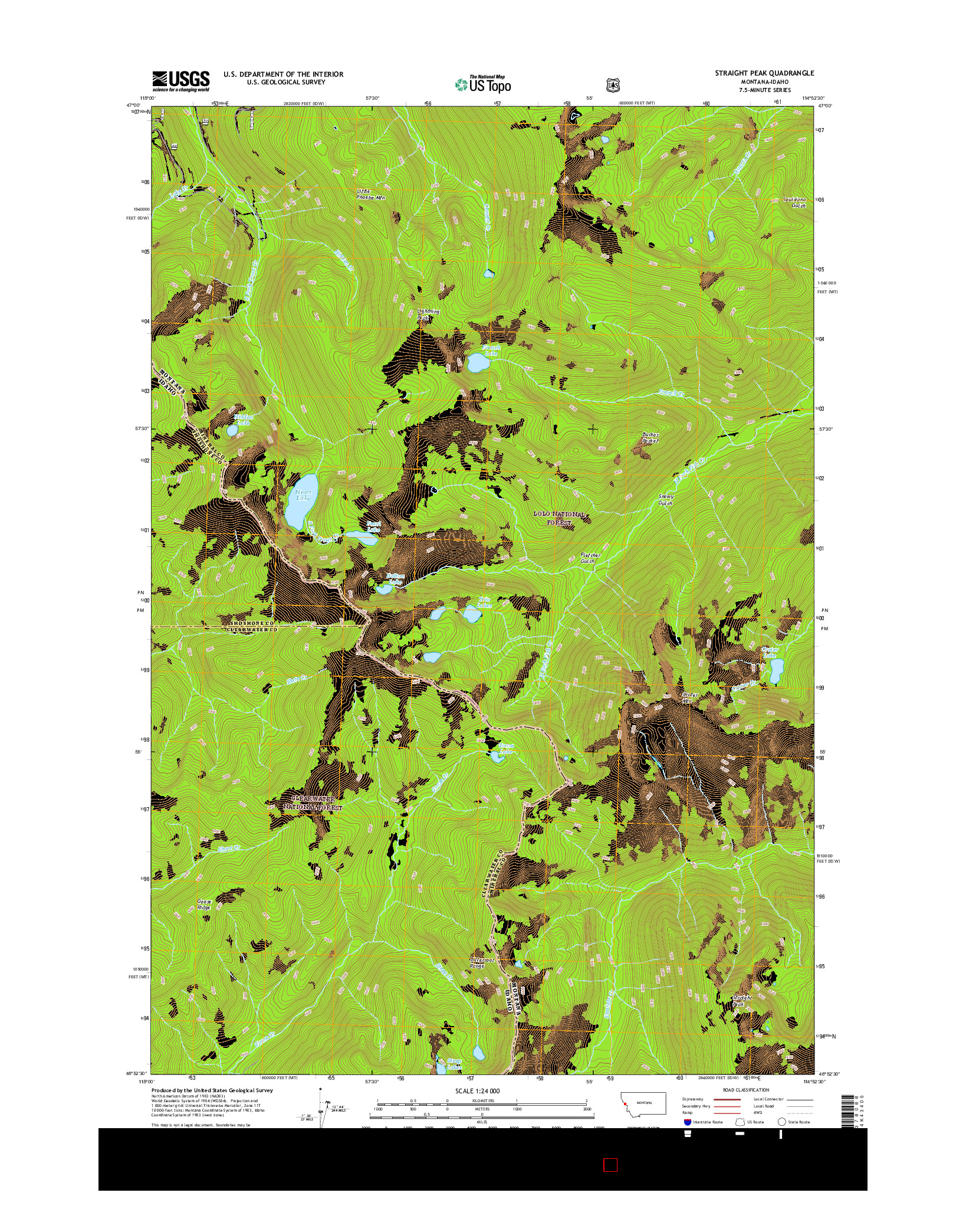 USGS US TOPO 7.5-MINUTE MAP FOR STRAIGHT PEAK, MT-ID 2017