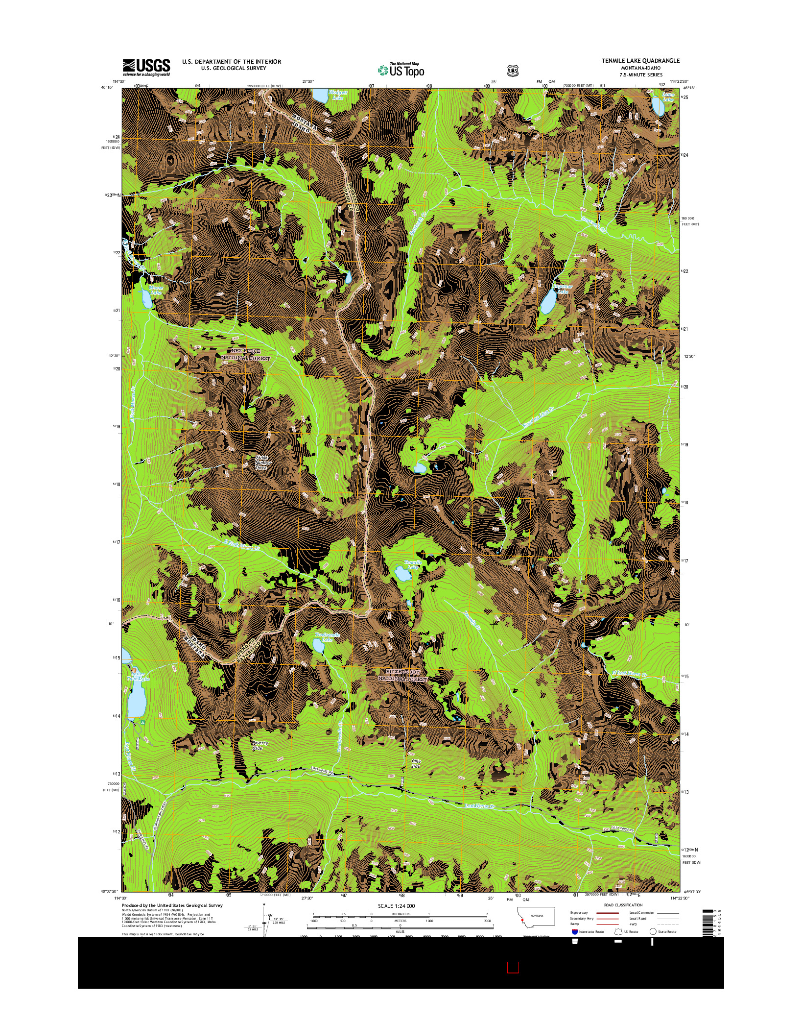 USGS US TOPO 7.5-MINUTE MAP FOR TENMILE LAKE, MT-ID 2017