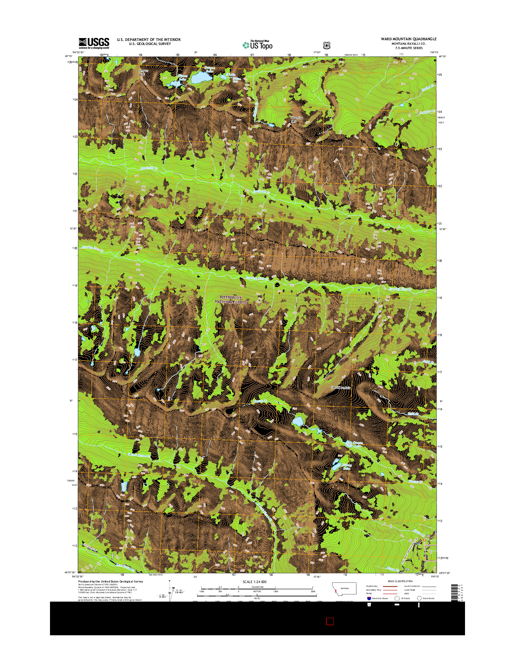 USGS US TOPO 7.5-MINUTE MAP FOR WARD MOUNTAIN, MT 2017