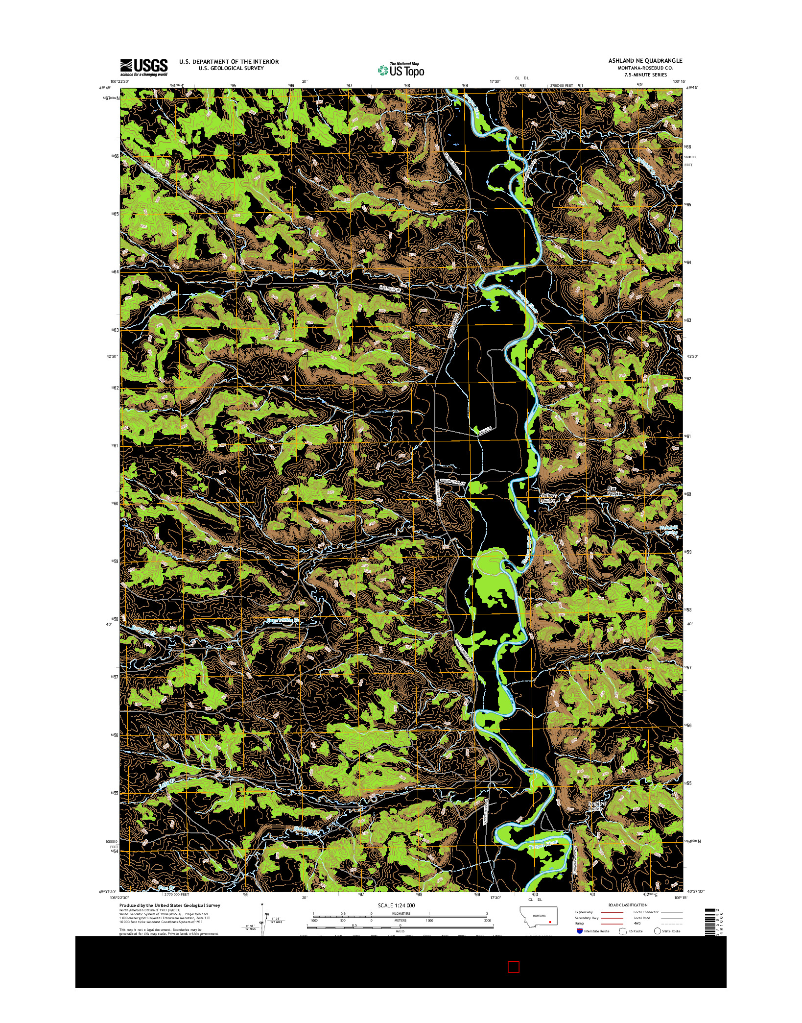 USGS US TOPO 7.5-MINUTE MAP FOR ASHLAND NE, MT 2017