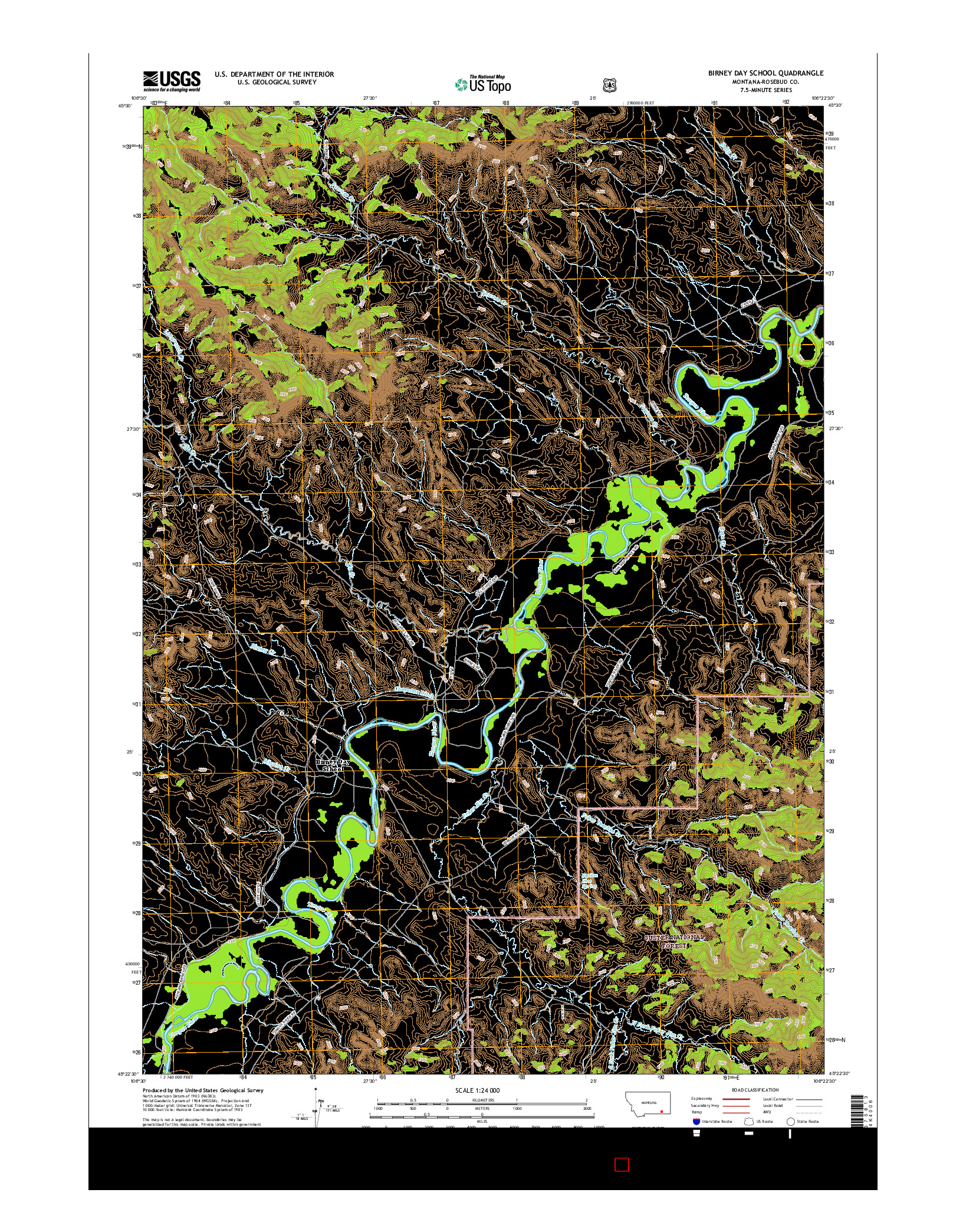 USGS US TOPO 7.5-MINUTE MAP FOR BIRNEY DAY SCHOOL, MT 2017