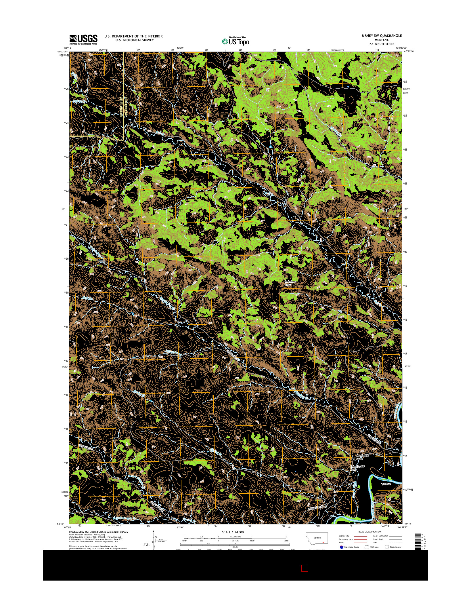 USGS US TOPO 7.5-MINUTE MAP FOR BIRNEY SW, MT 2017