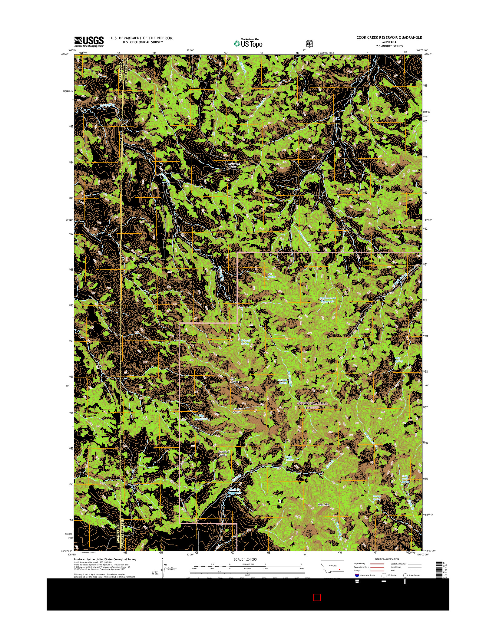 USGS US TOPO 7.5-MINUTE MAP FOR COOK CREEK RESERVOIR, MT 2017