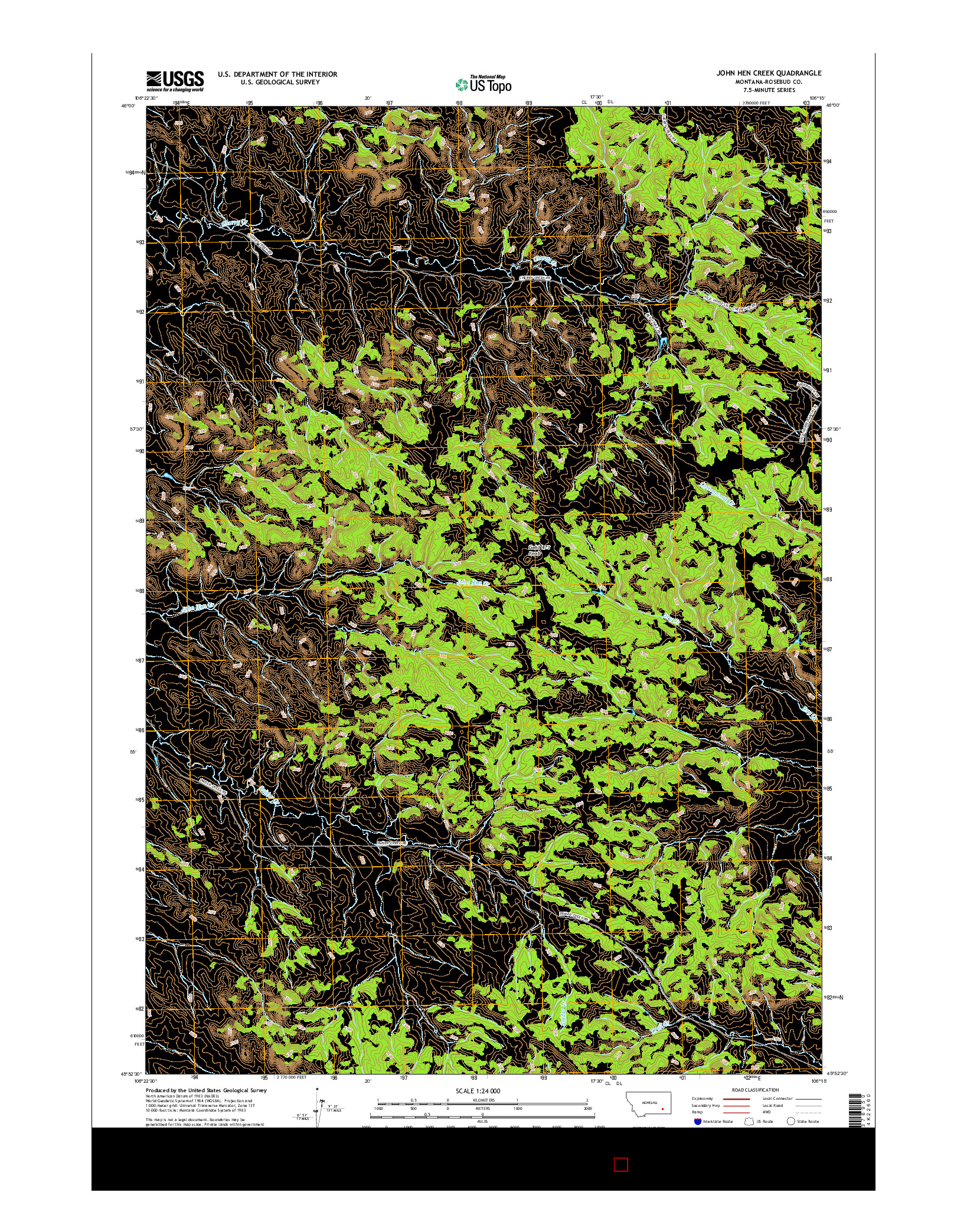 USGS US TOPO 7.5-MINUTE MAP FOR JOHN HEN CREEK, MT 2017