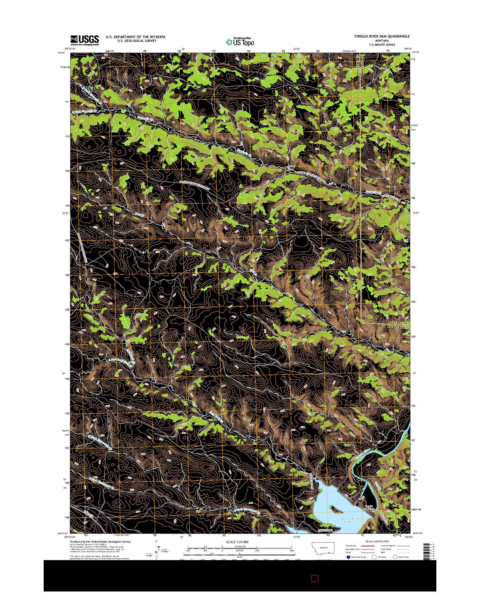 USGS US TOPO 7.5-MINUTE MAP FOR TONGUE RIVER DAM, MT 2017