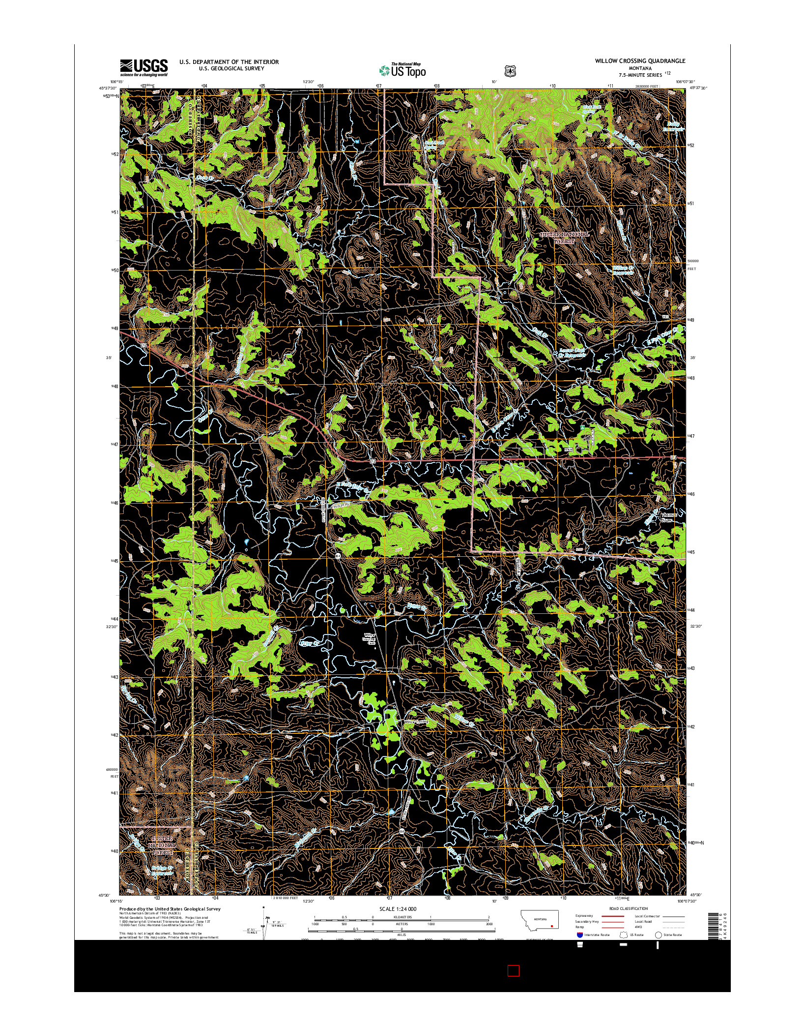 USGS US TOPO 7.5-MINUTE MAP FOR WILLOW CROSSING, MT 2017