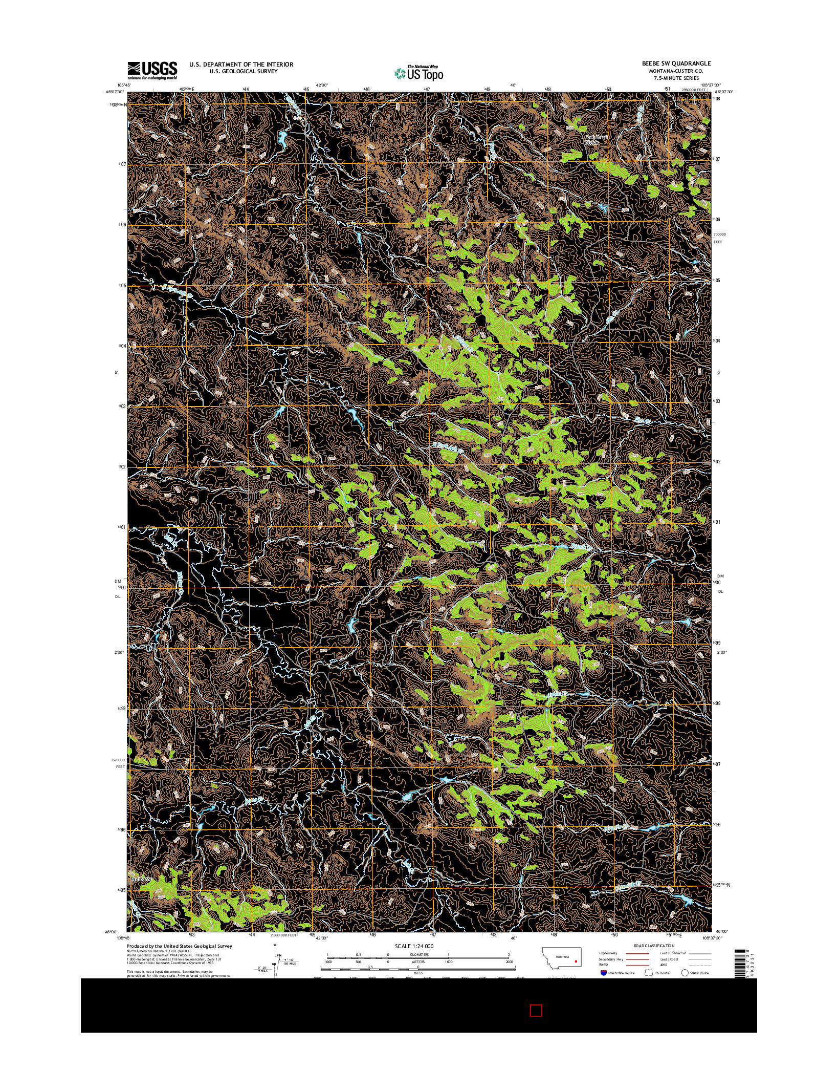 USGS US TOPO 7.5-MINUTE MAP FOR BEEBE SW, MT 2017