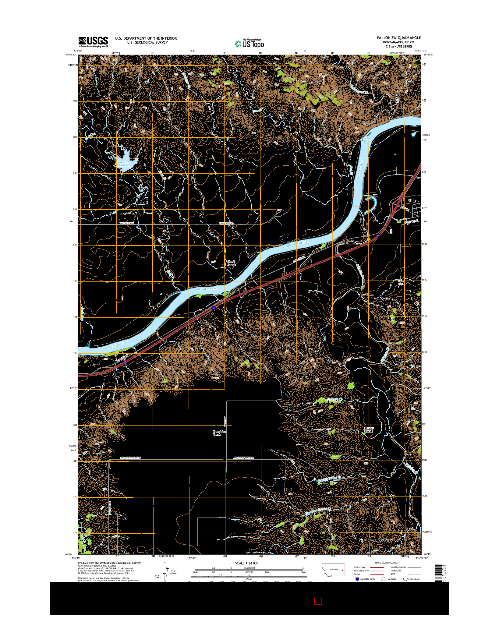 USGS US TOPO 7.5-MINUTE MAP FOR FALLON SW, MT 2017