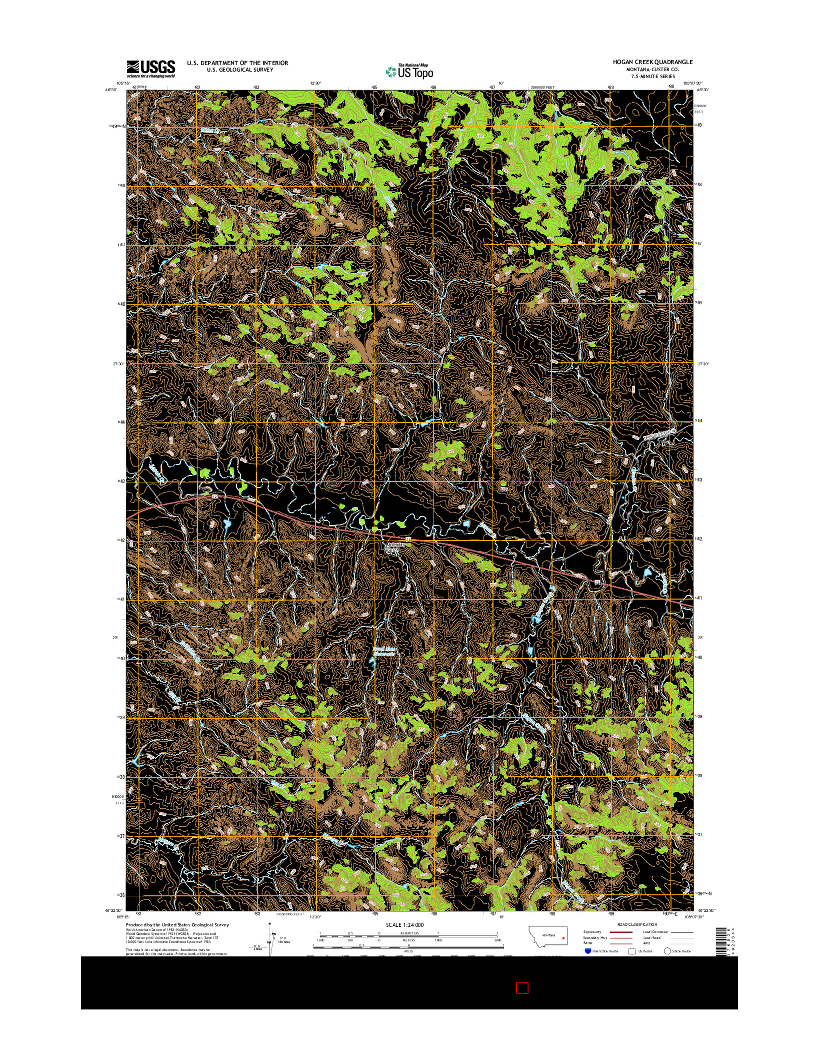 USGS US TOPO 7.5-MINUTE MAP FOR HOGAN CREEK, MT 2017