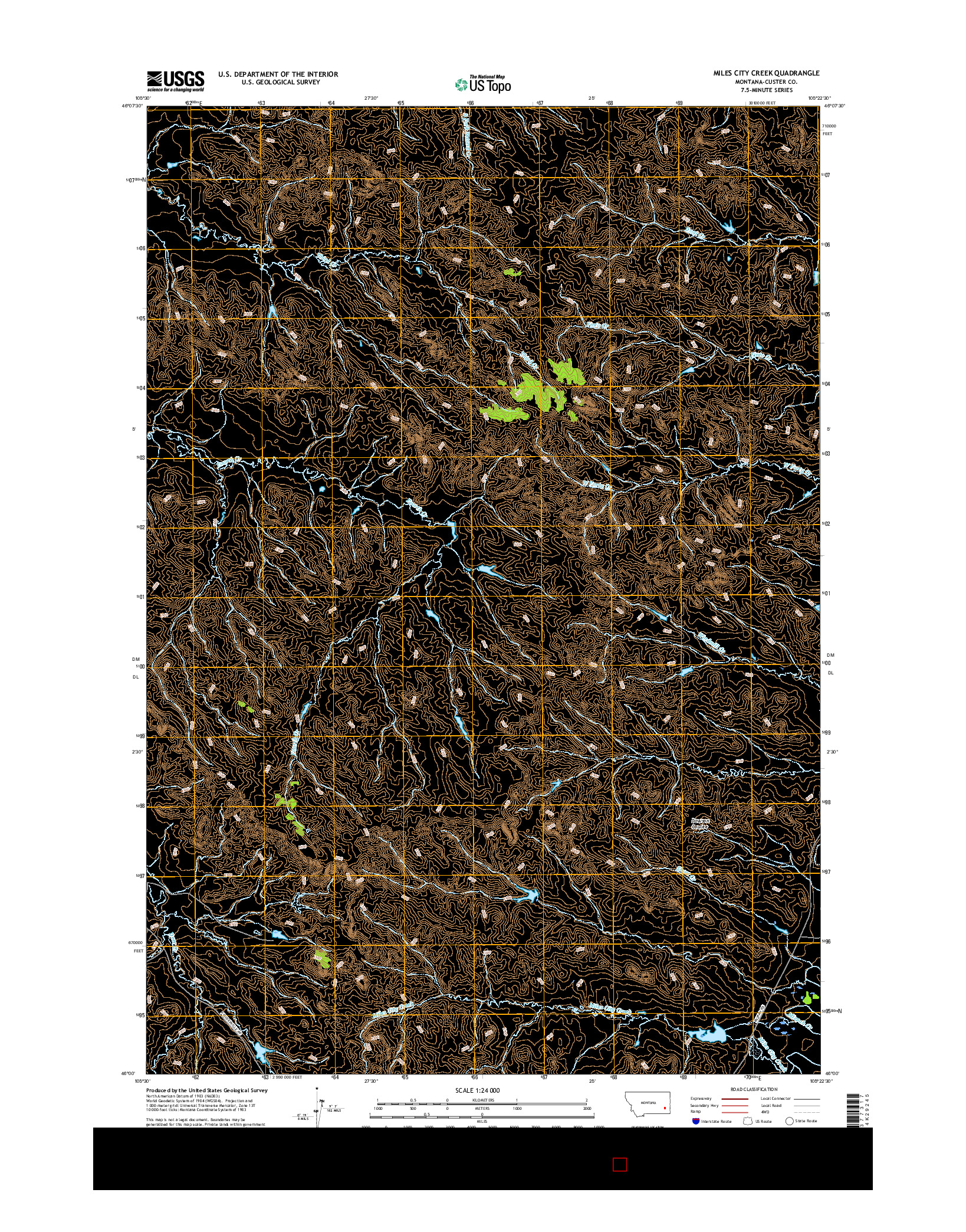 USGS US TOPO 7.5-MINUTE MAP FOR MILES CITY CREEK, MT 2017