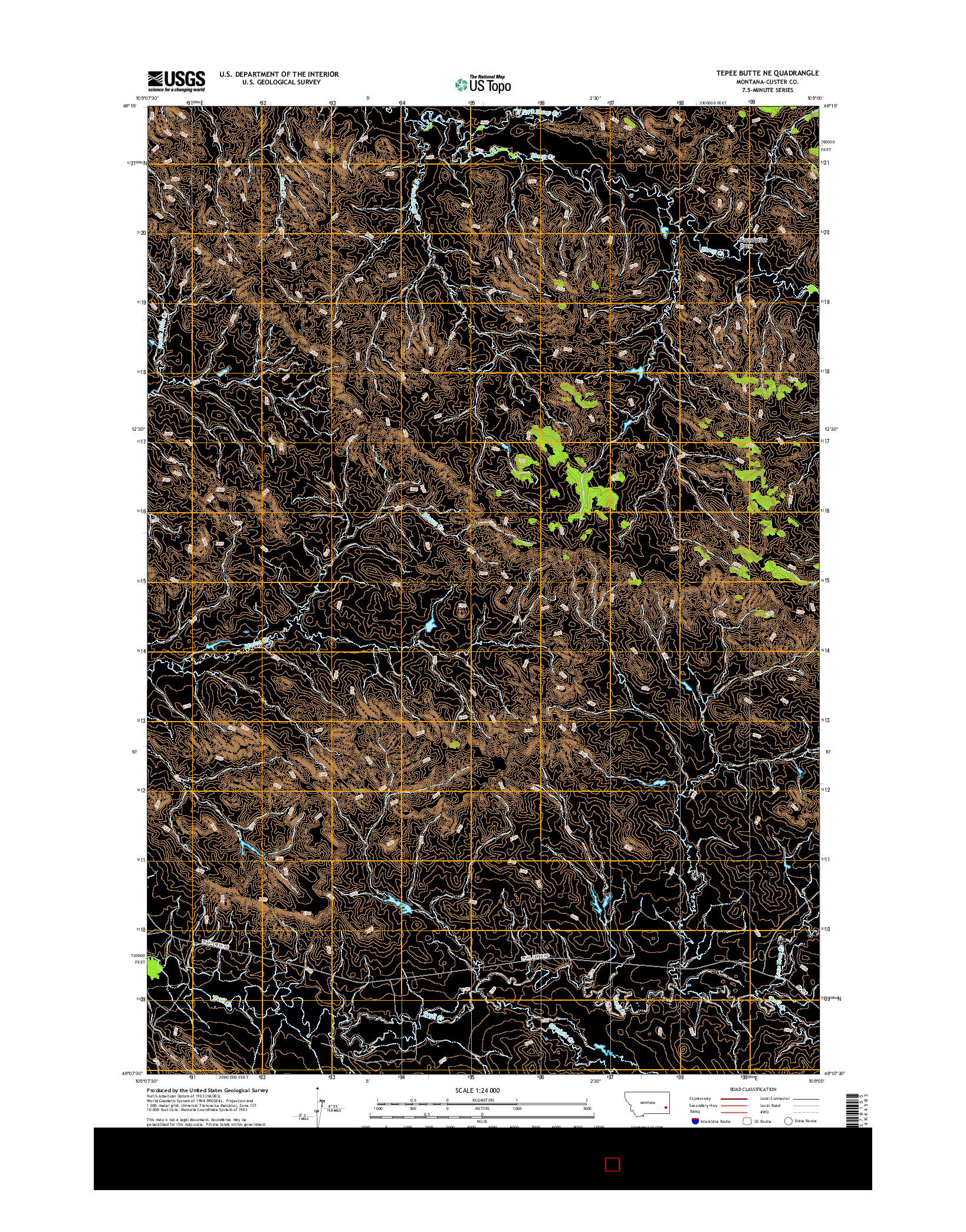 USGS US TOPO 7.5-MINUTE MAP FOR TEPEE BUTTE NE, MT 2017