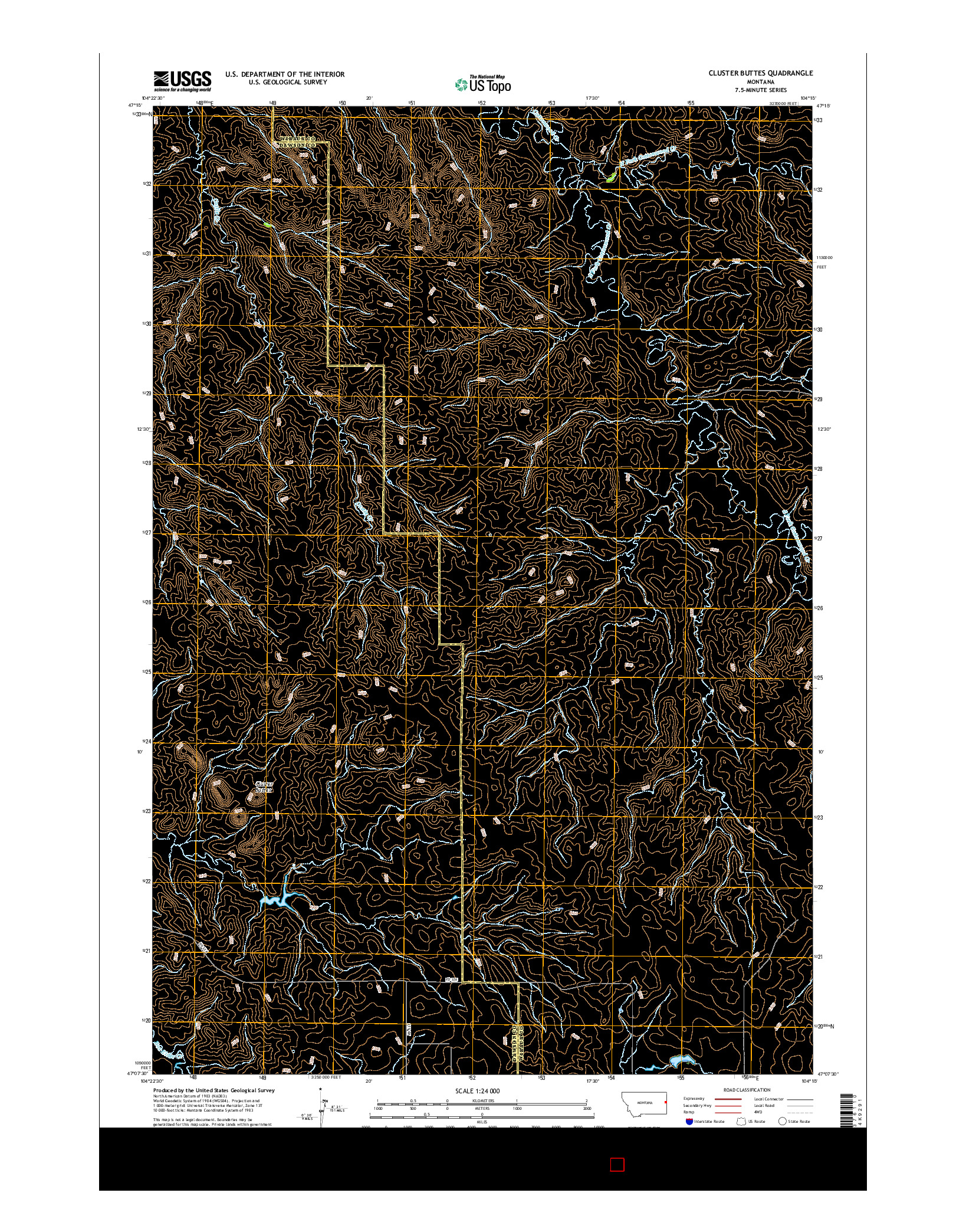 USGS US TOPO 7.5-MINUTE MAP FOR CLUSTER BUTTES, MT 2017