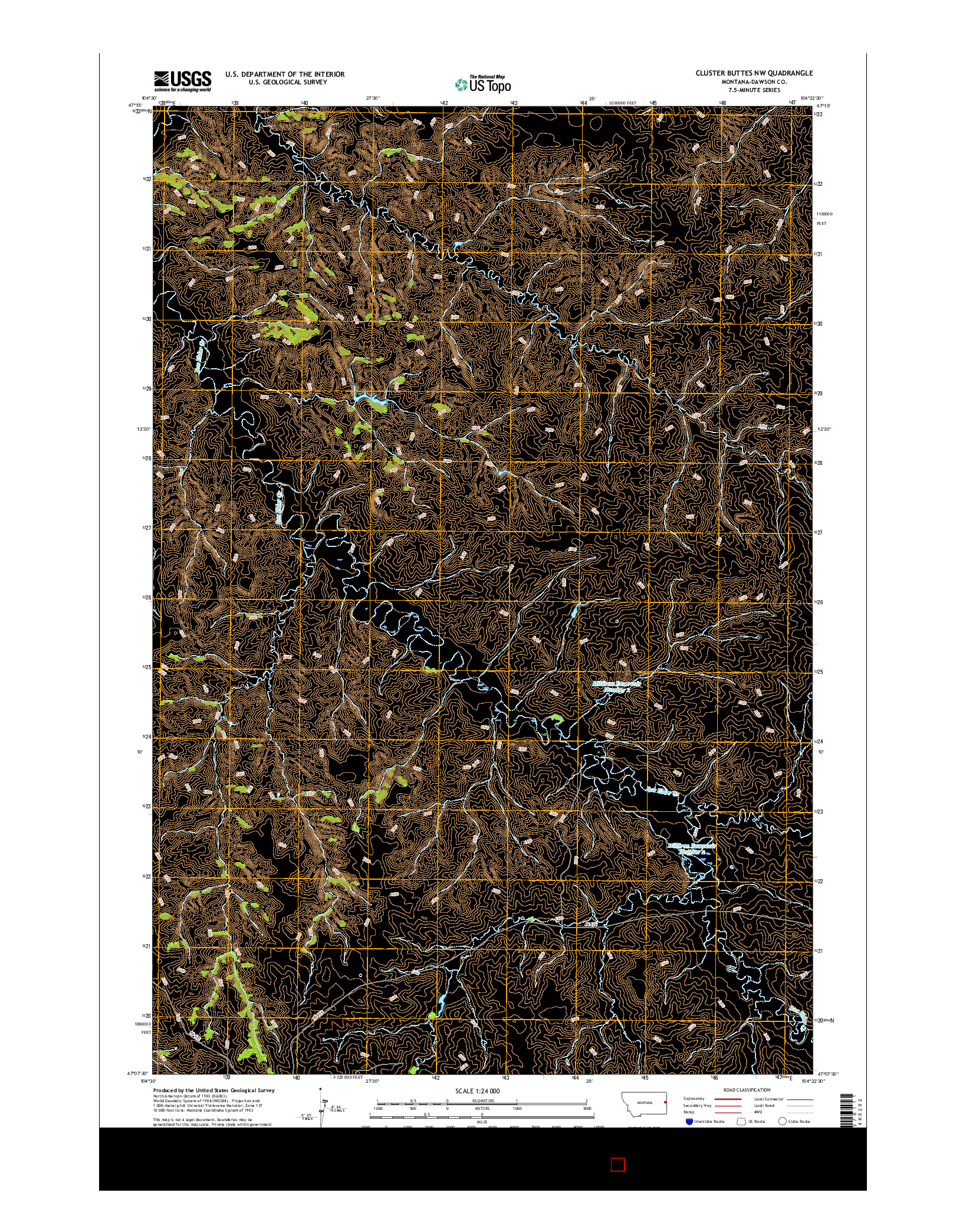 USGS US TOPO 7.5-MINUTE MAP FOR CLUSTER BUTTES NW, MT 2017