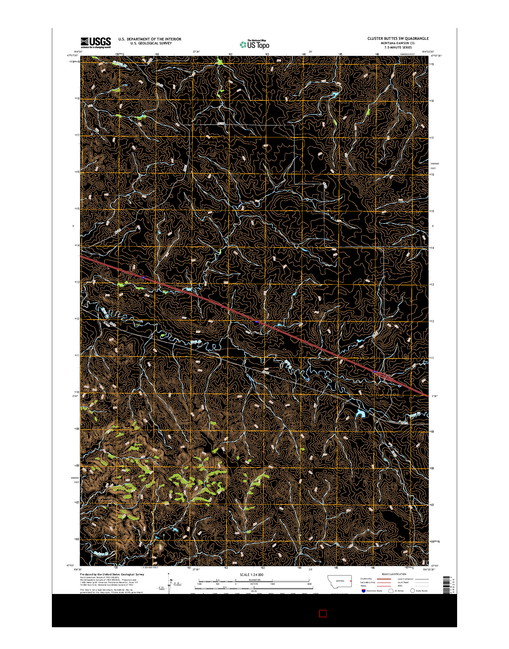 USGS US TOPO 7.5-MINUTE MAP FOR CLUSTER BUTTES SW, MT 2017