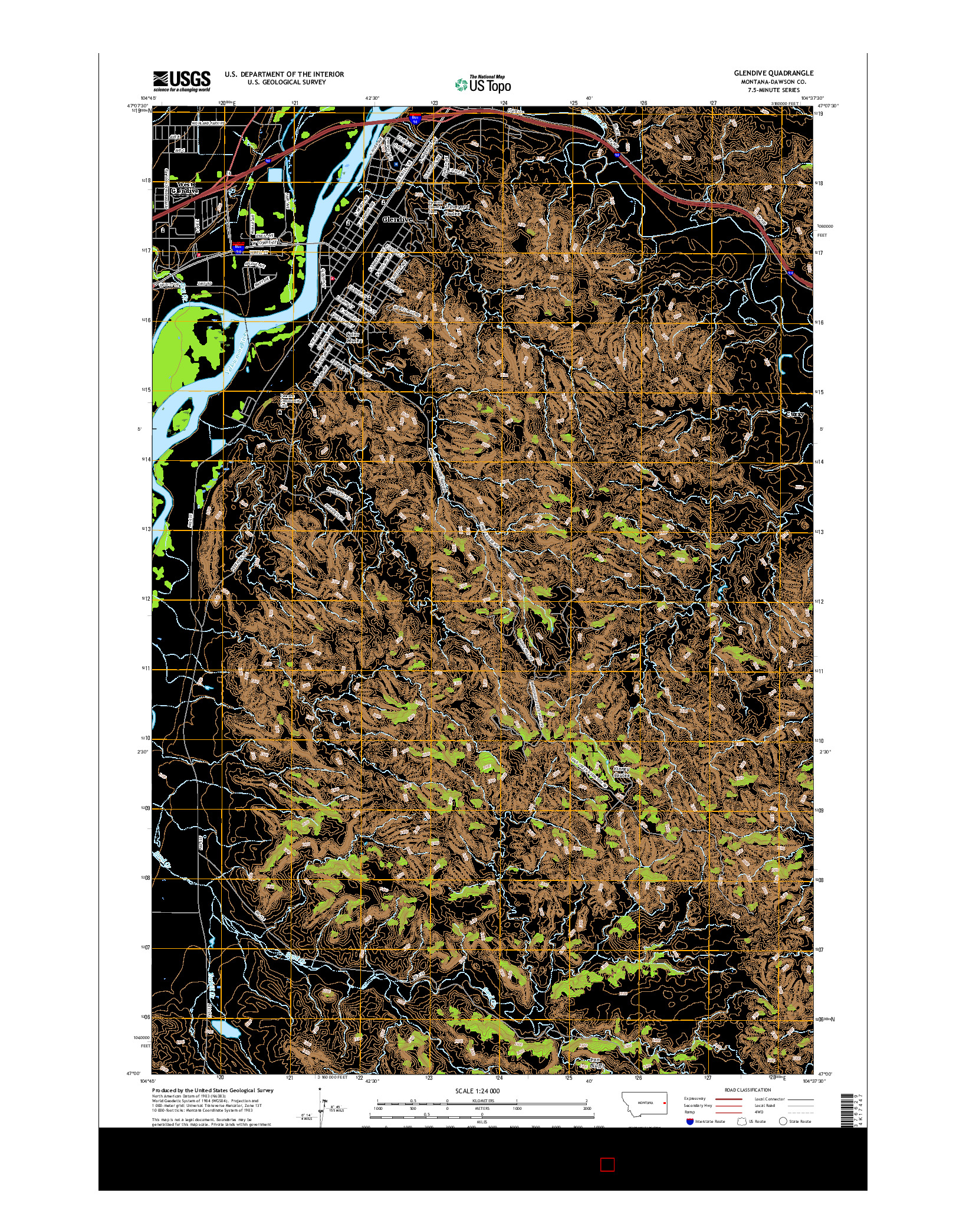 USGS US TOPO 7.5-MINUTE MAP FOR GLENDIVE, MT 2017
