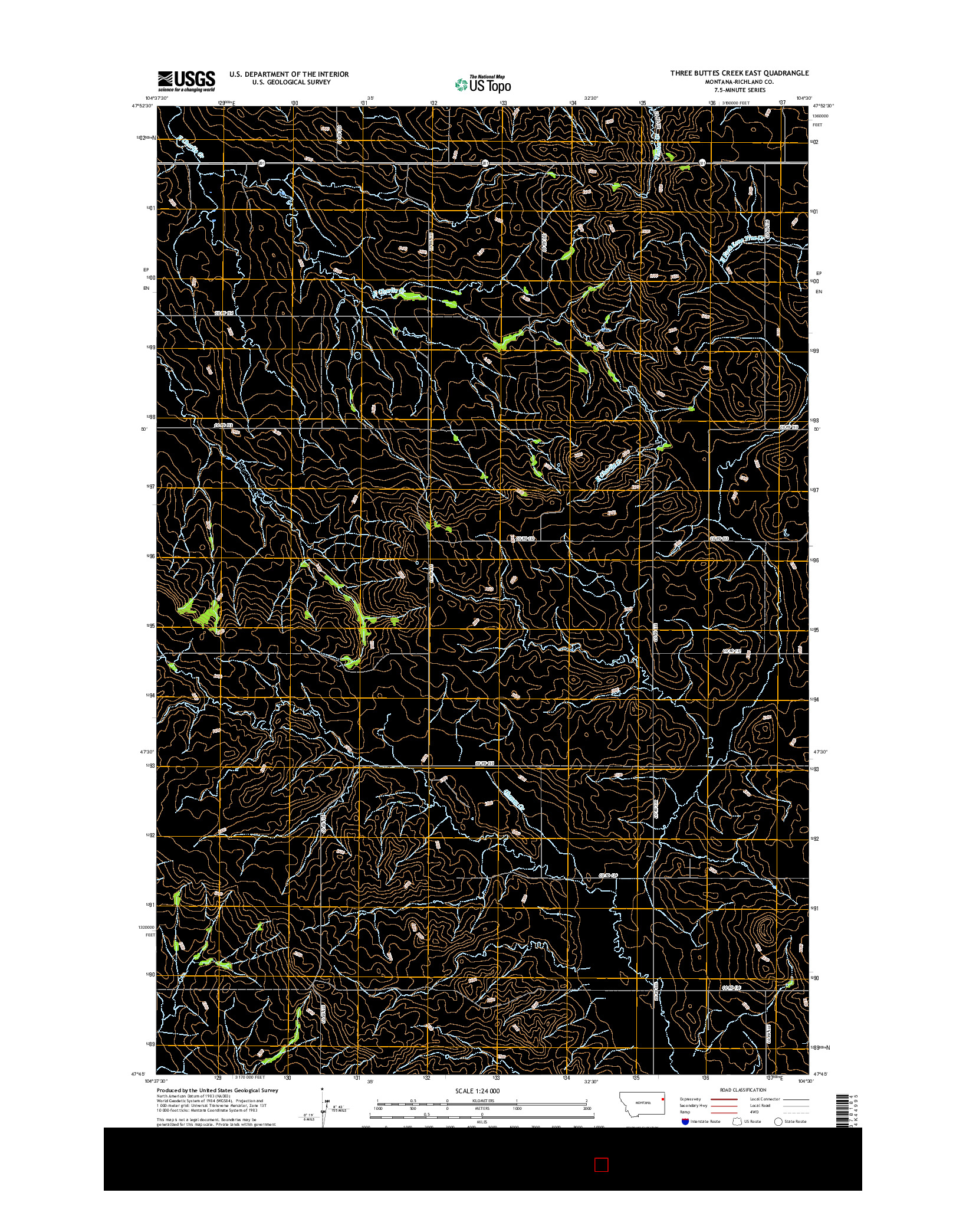 USGS US TOPO 7.5-MINUTE MAP FOR THREE BUTTES CREEK EAST, MT 2017