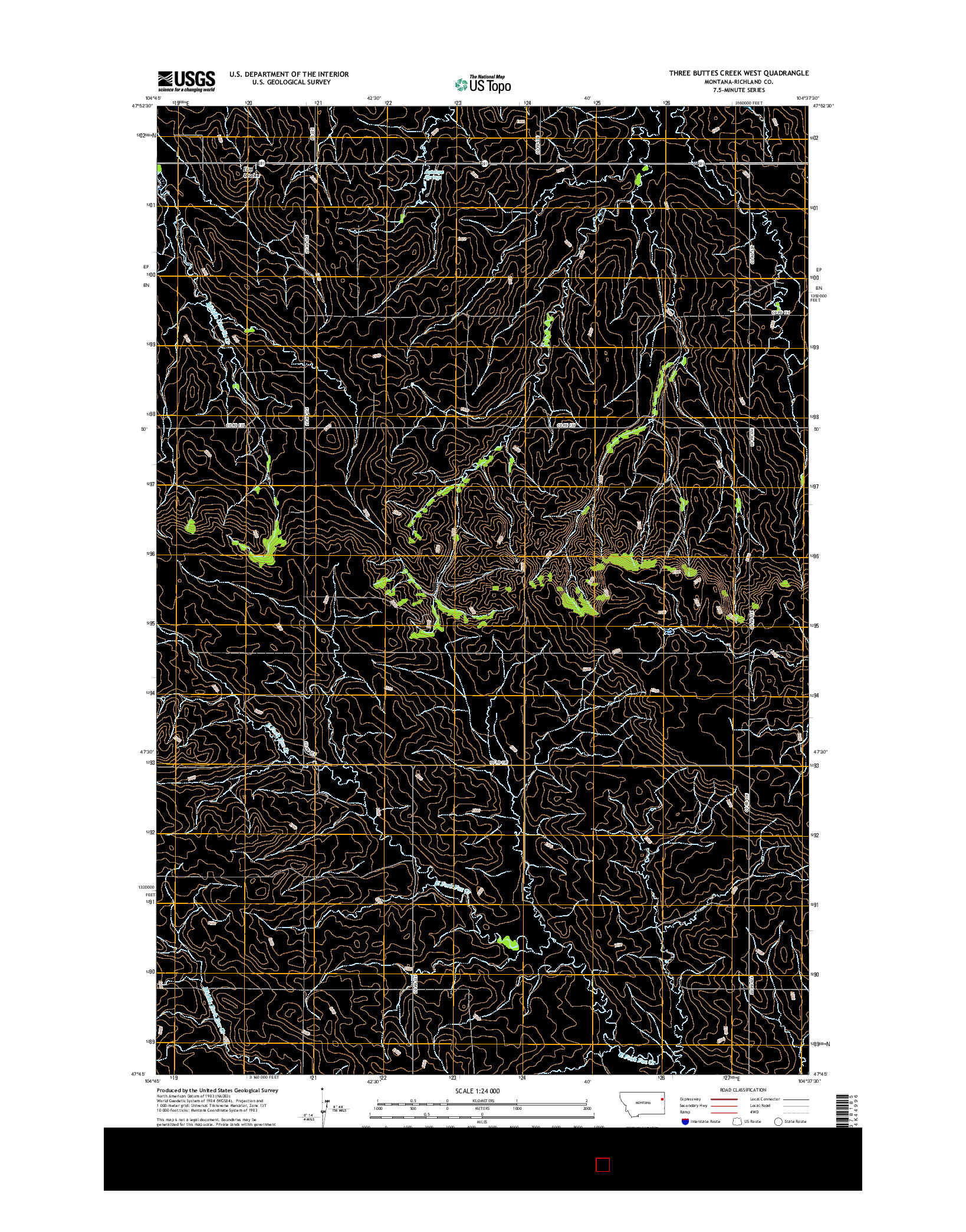 USGS US TOPO 7.5-MINUTE MAP FOR THREE BUTTES CREEK WEST, MT 2017