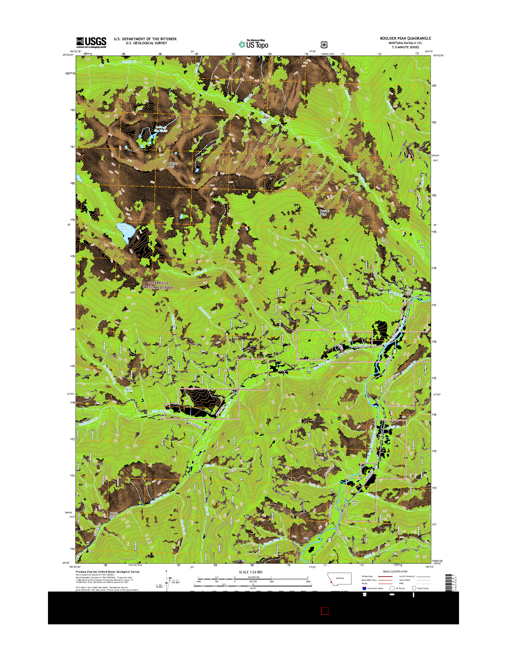 USGS US TOPO 7.5-MINUTE MAP FOR BOULDER PEAK, MT 2017