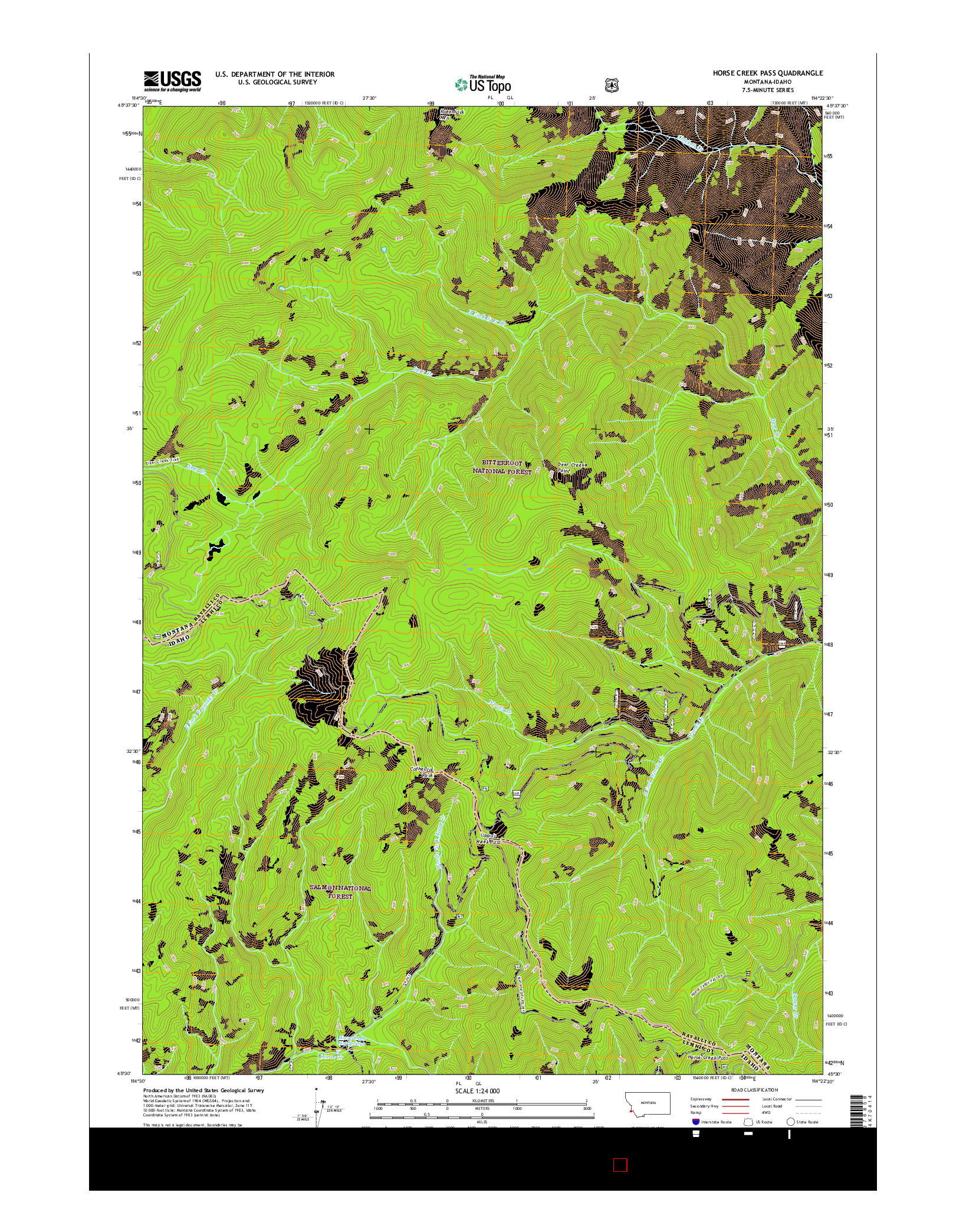 USGS US TOPO 7.5-MINUTE MAP FOR HORSE CREEK PASS, MT-ID 2017