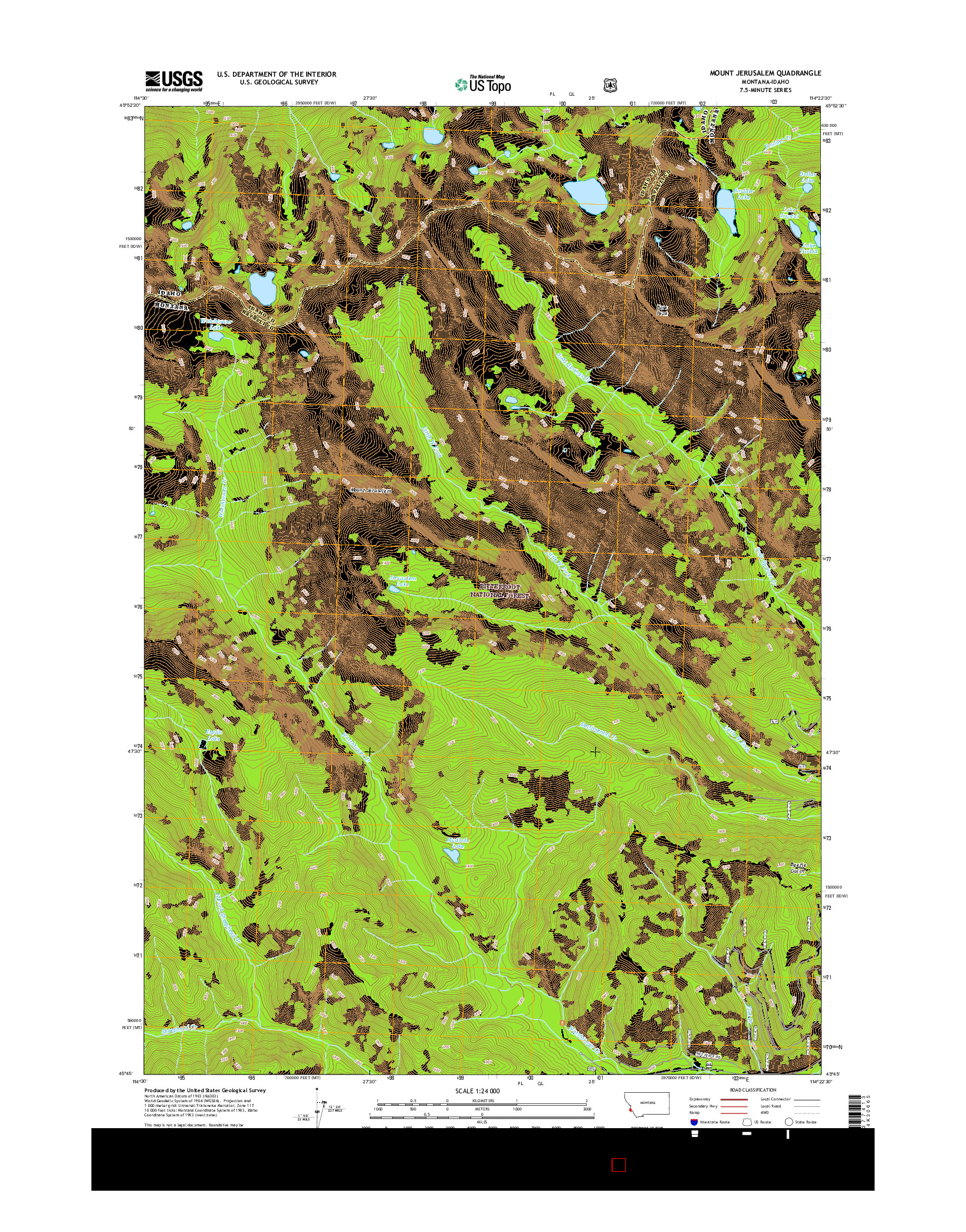 USGS US TOPO 7.5-MINUTE MAP FOR MOUNT JERUSALEM, MT-ID 2017