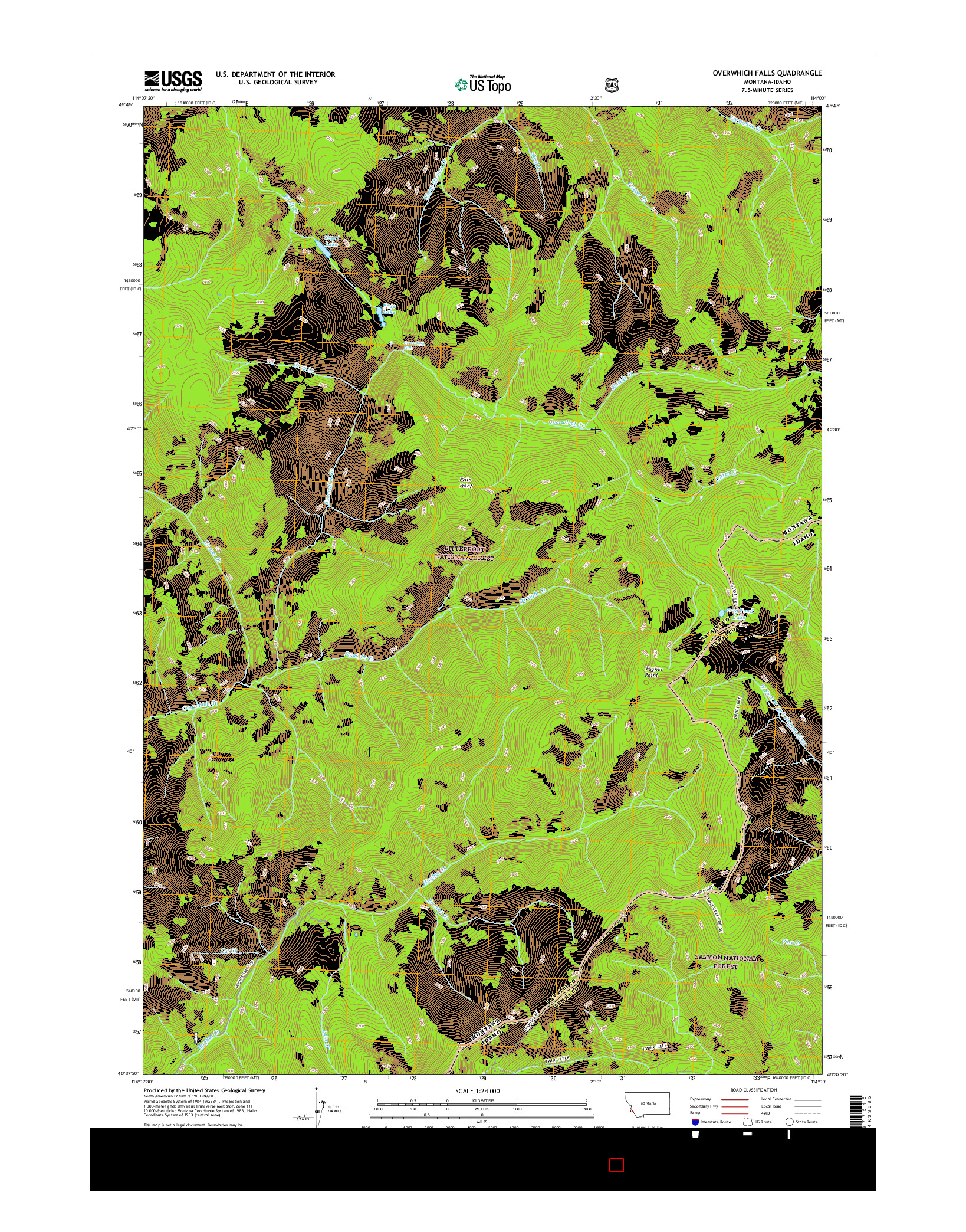 USGS US TOPO 7.5-MINUTE MAP FOR OVERWHICH FALLS, MT-ID 2017