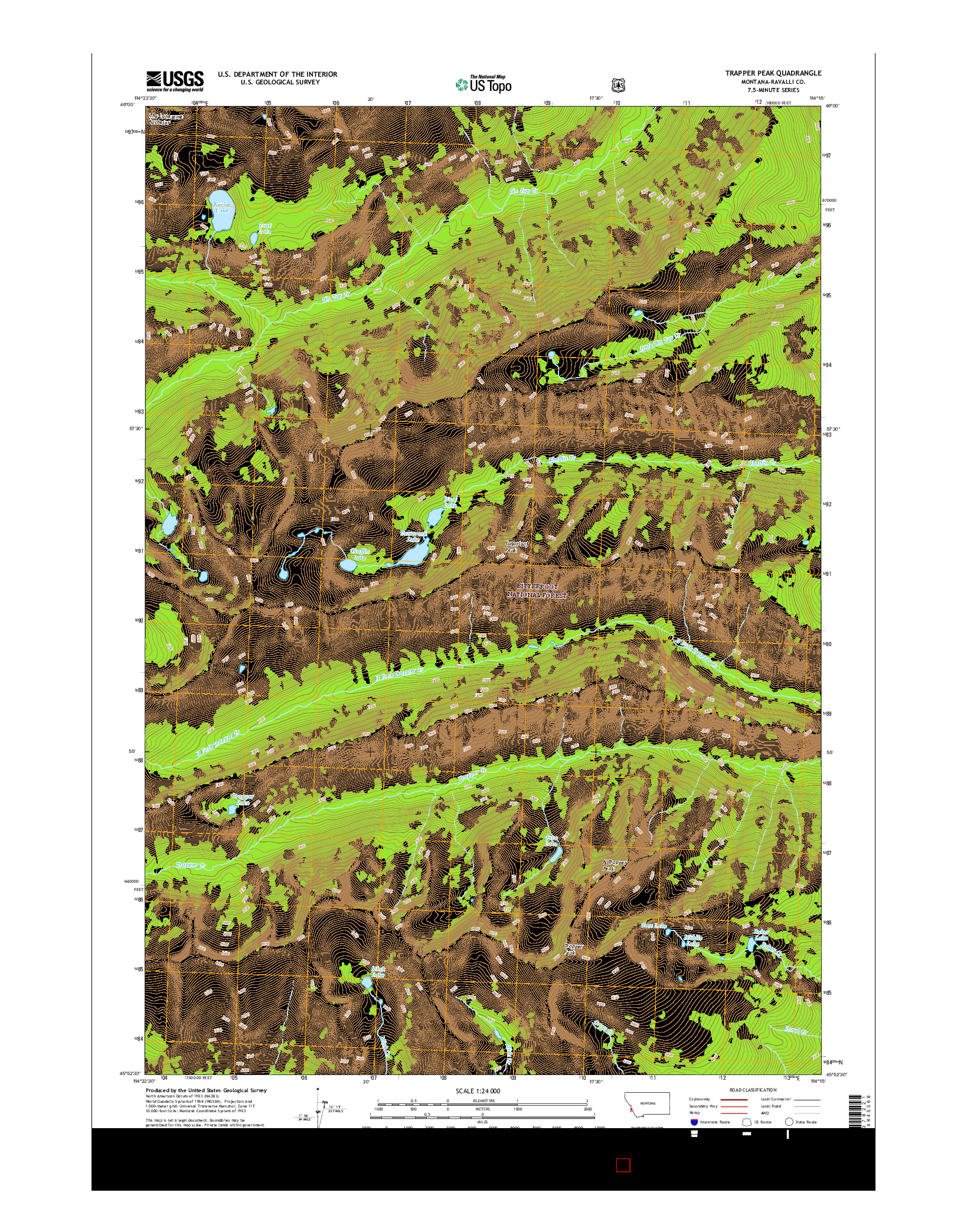 USGS US TOPO 7.5-MINUTE MAP FOR TRAPPER PEAK, MT 2017