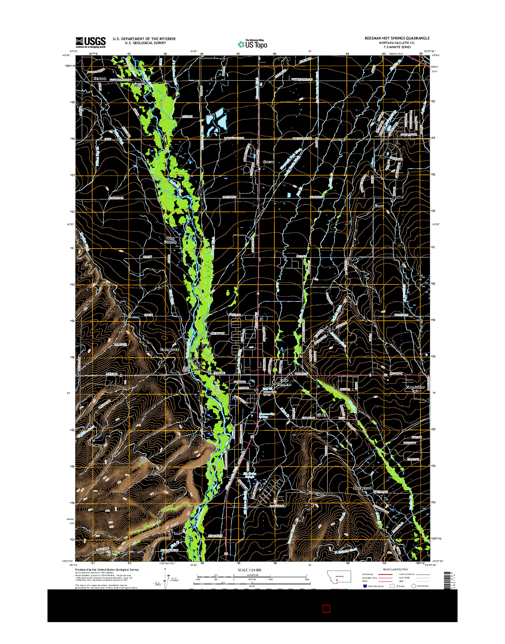 USGS US TOPO 7.5-MINUTE MAP FOR BOZEMAN HOT SPRINGS, MT 2017