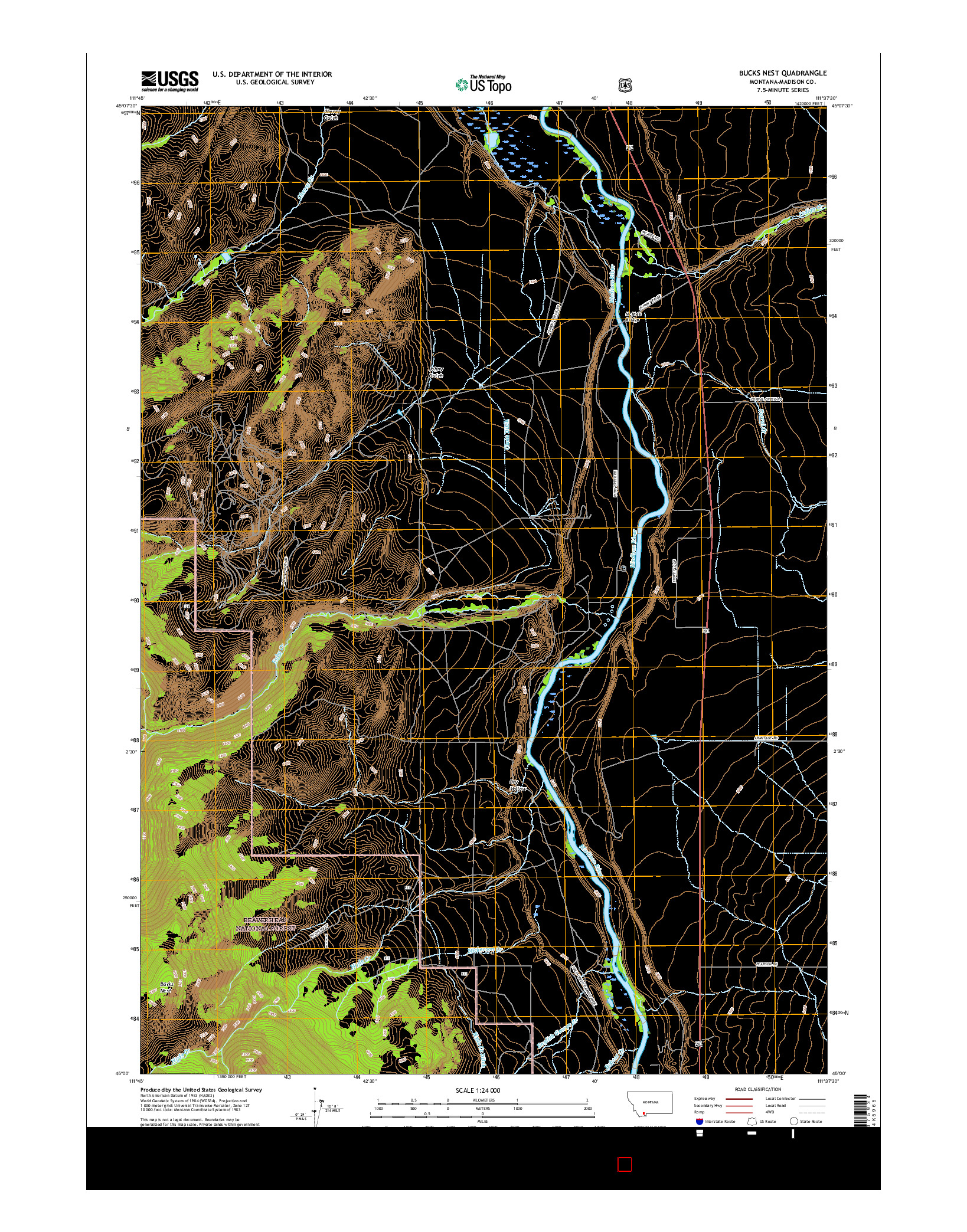 USGS US TOPO 7.5-MINUTE MAP FOR BUCKS NEST, MT 2017