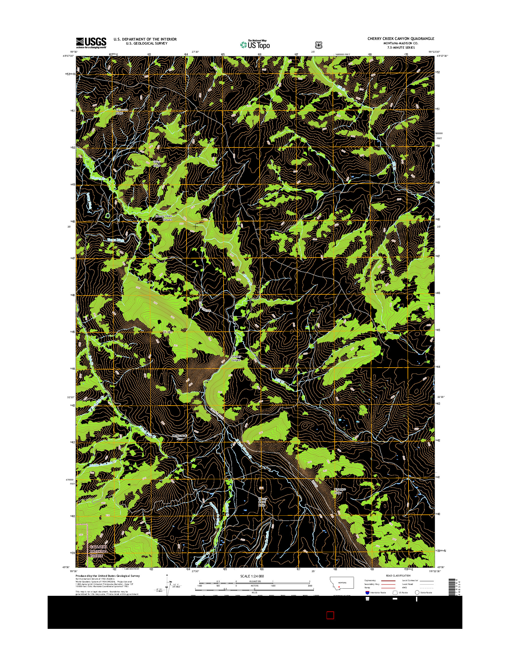 USGS US TOPO 7.5-MINUTE MAP FOR CHERRY CREEK CANYON, MT 2017