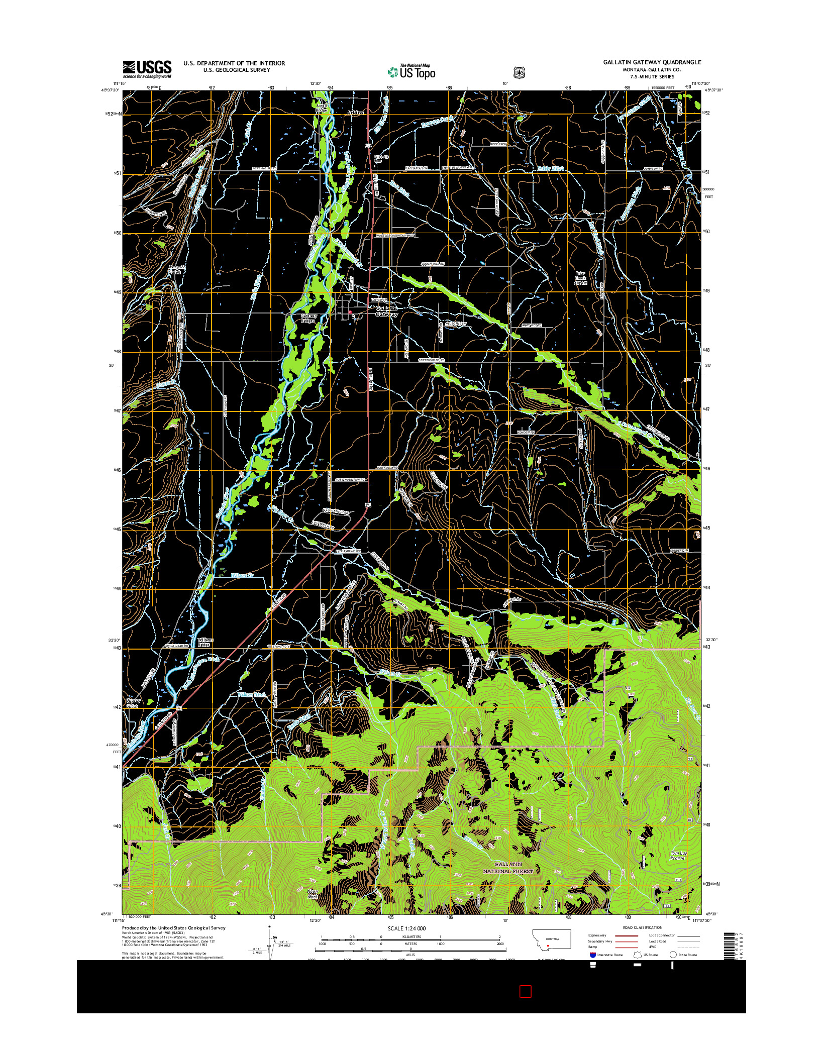 USGS US TOPO 7.5-MINUTE MAP FOR GALLATIN GATEWAY, MT 2017