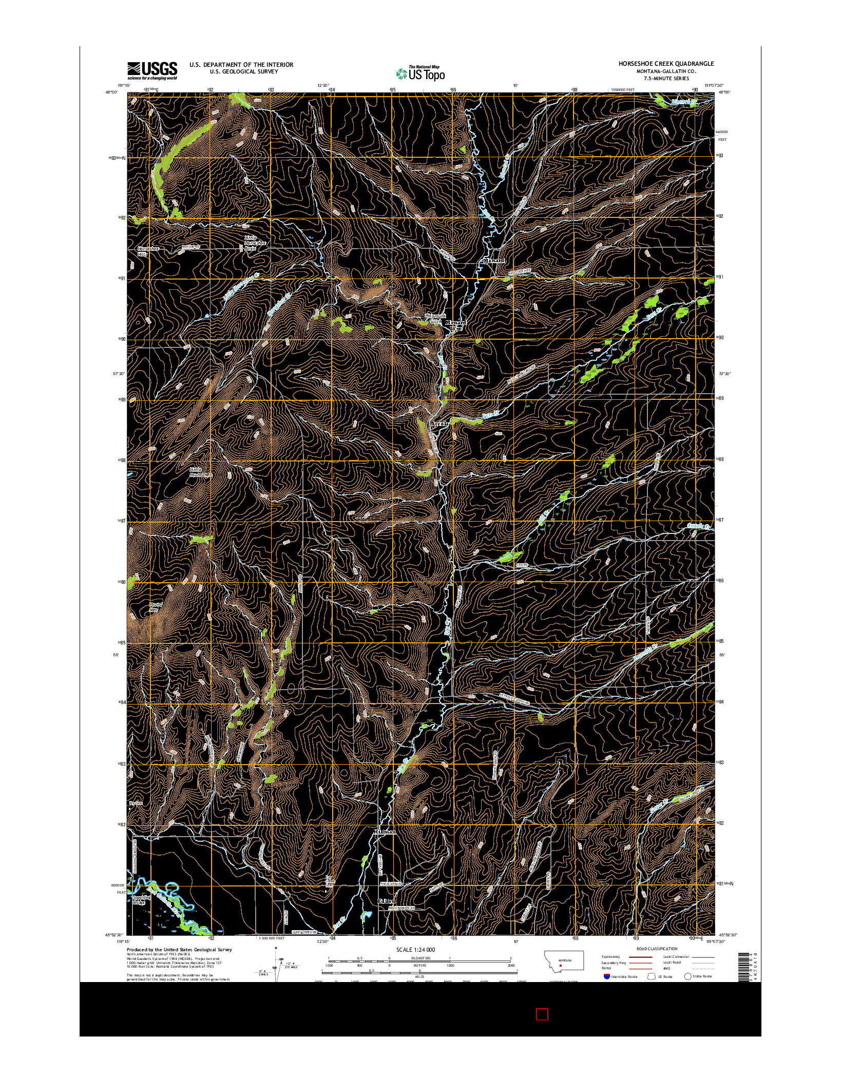 USGS US TOPO 7.5-MINUTE MAP FOR HORSESHOE CREEK, MT 2017