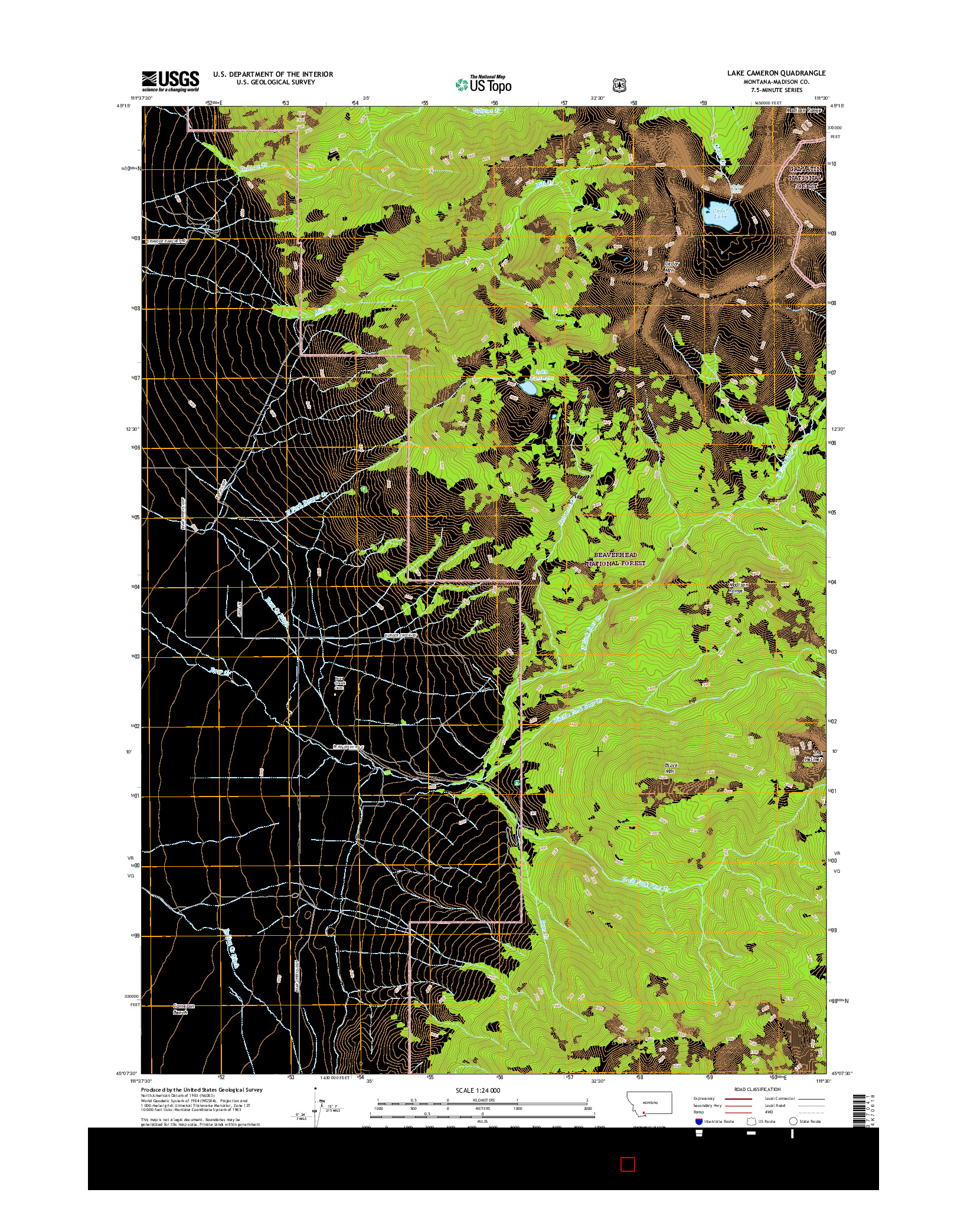 USGS US TOPO 7.5-MINUTE MAP FOR LAKE CAMERON, MT 2017