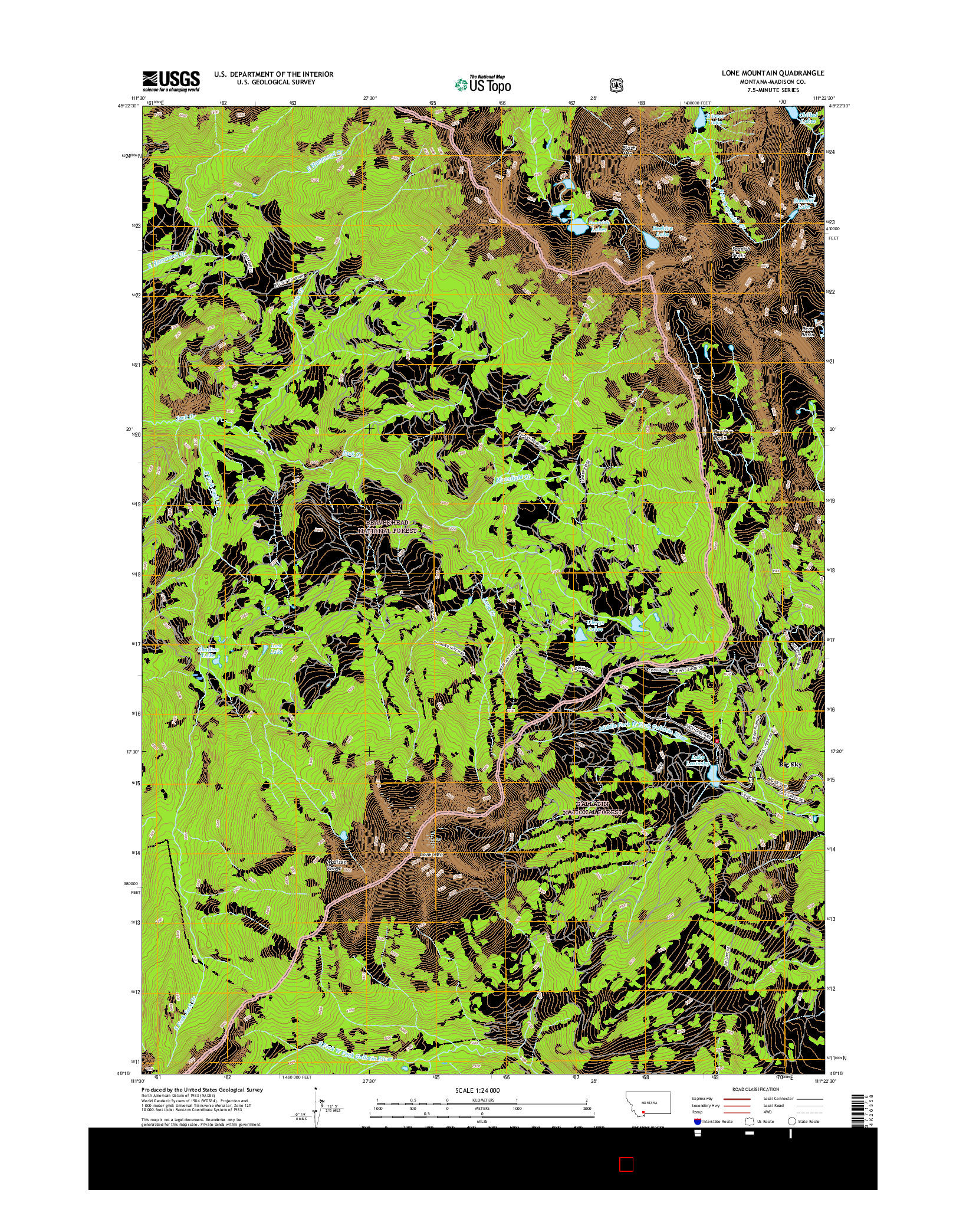 USGS US TOPO 7.5-MINUTE MAP FOR LONE MOUNTAIN, MT 2017