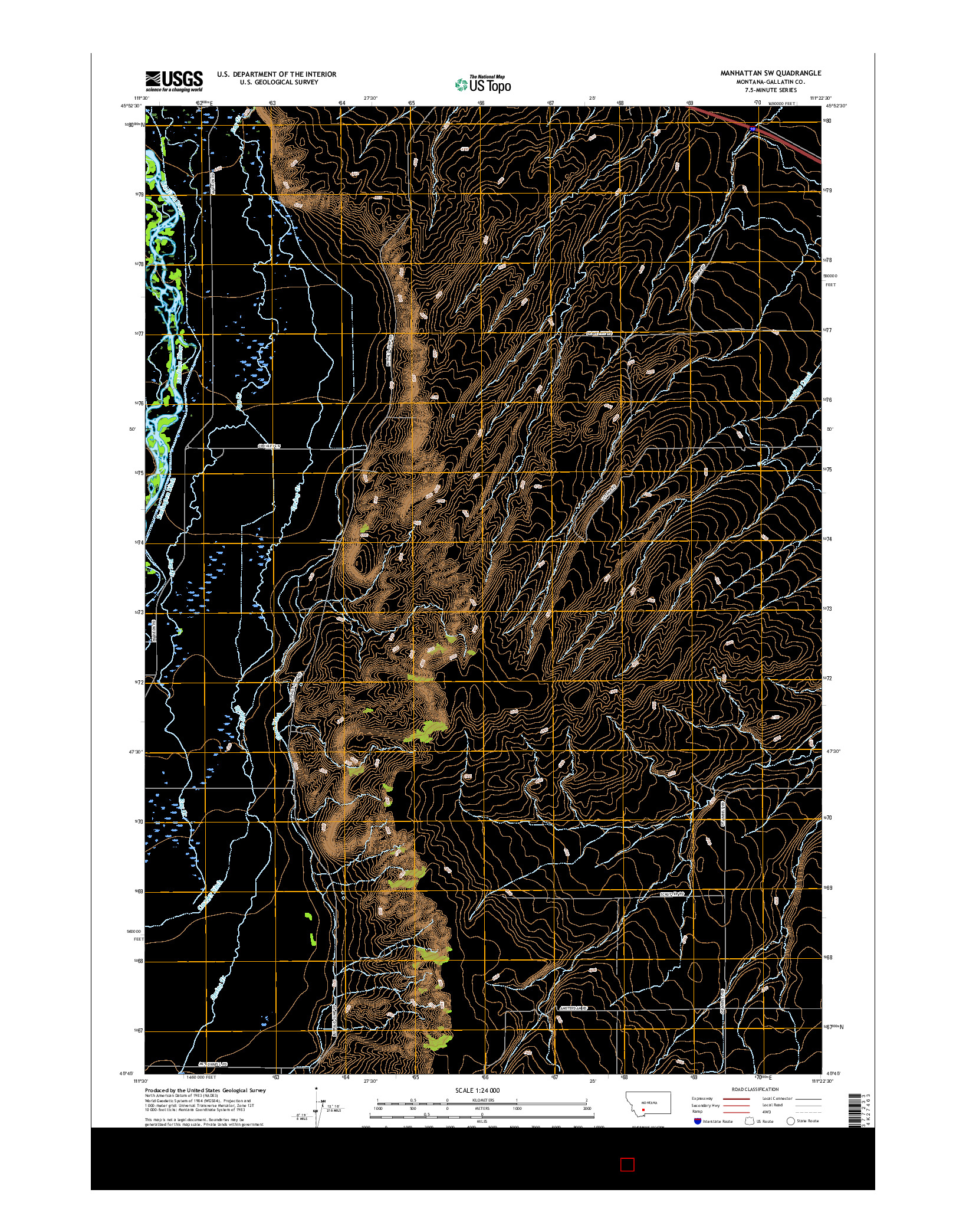 USGS US TOPO 7.5-MINUTE MAP FOR MANHATTAN SW, MT 2017