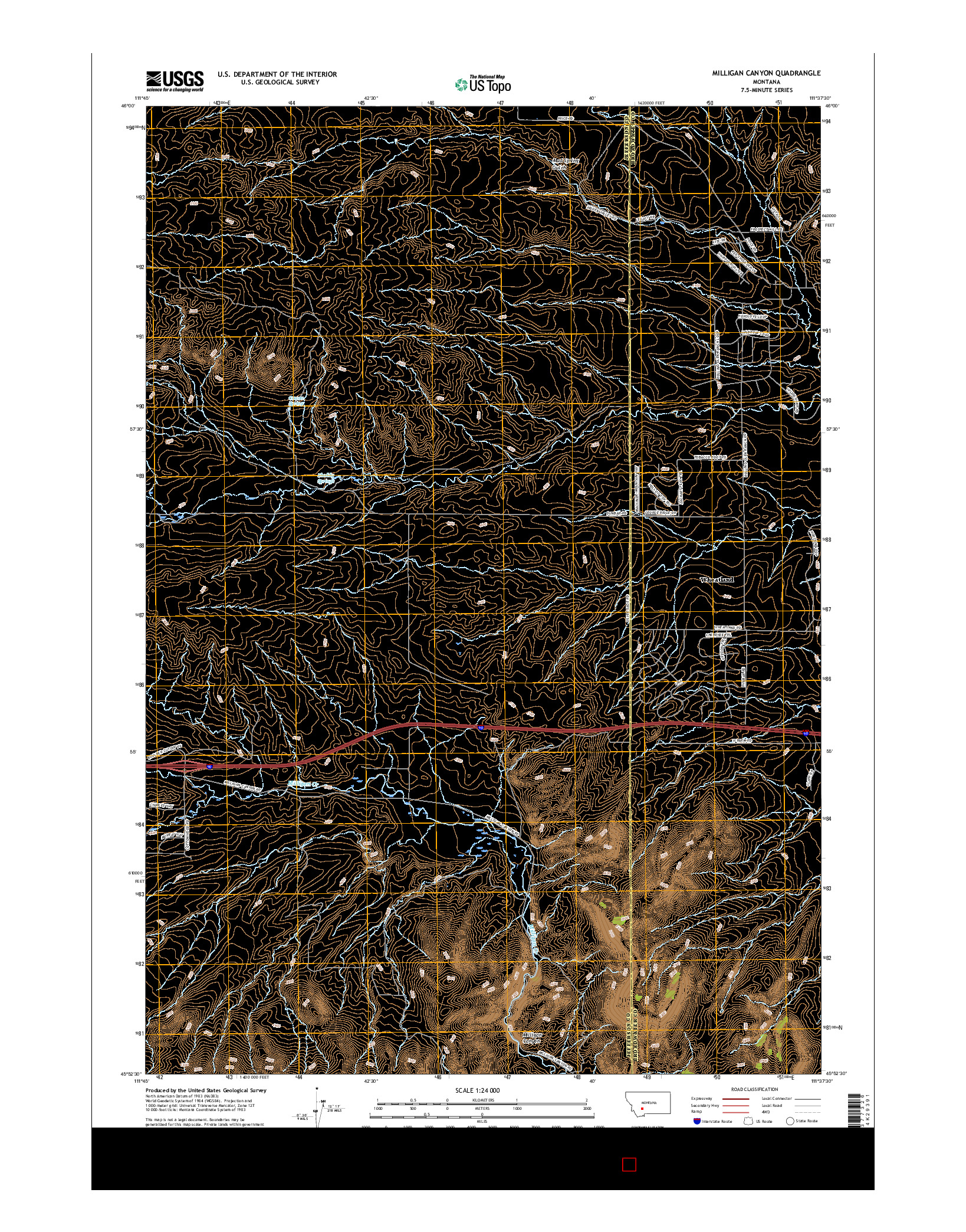 USGS US TOPO 7.5-MINUTE MAP FOR MILLIGAN CANYON, MT 2017