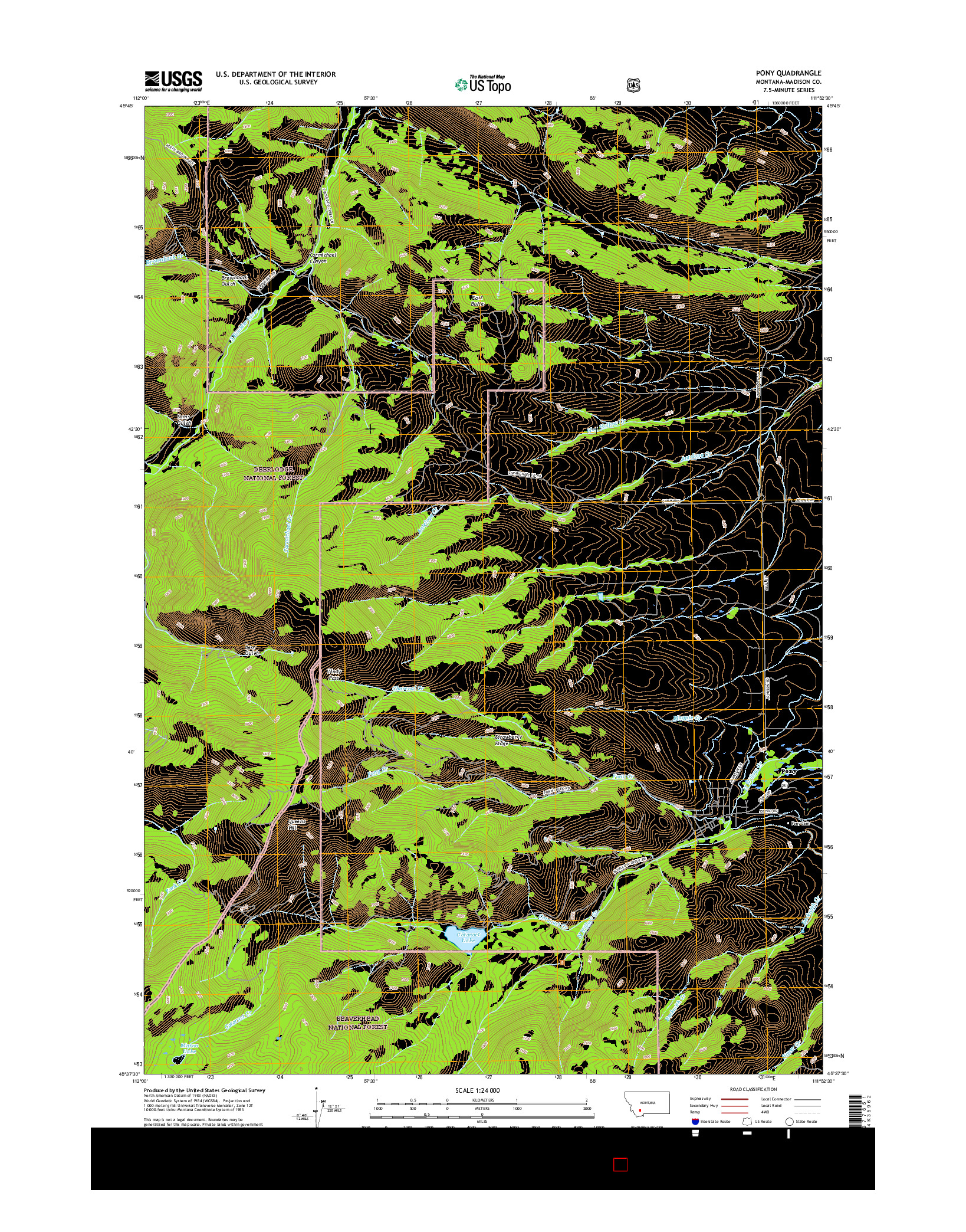 USGS US TOPO 7.5-MINUTE MAP FOR PONY, MT 2017