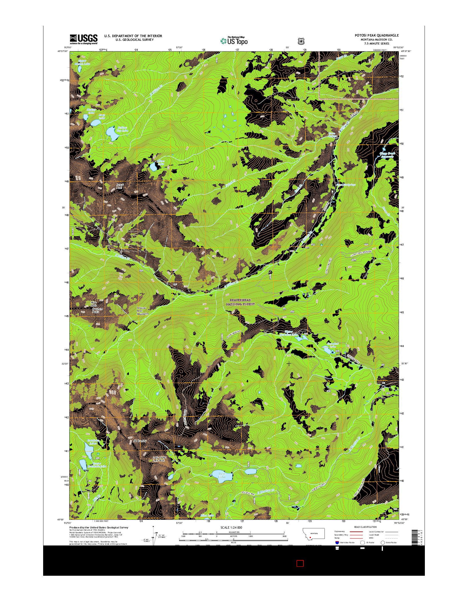 USGS US TOPO 7.5-MINUTE MAP FOR POTOSI PEAK, MT 2017