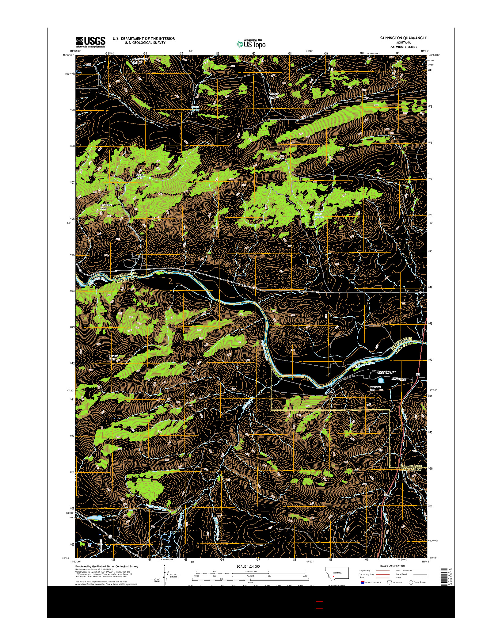 USGS US TOPO 7.5-MINUTE MAP FOR SAPPINGTON, MT 2017