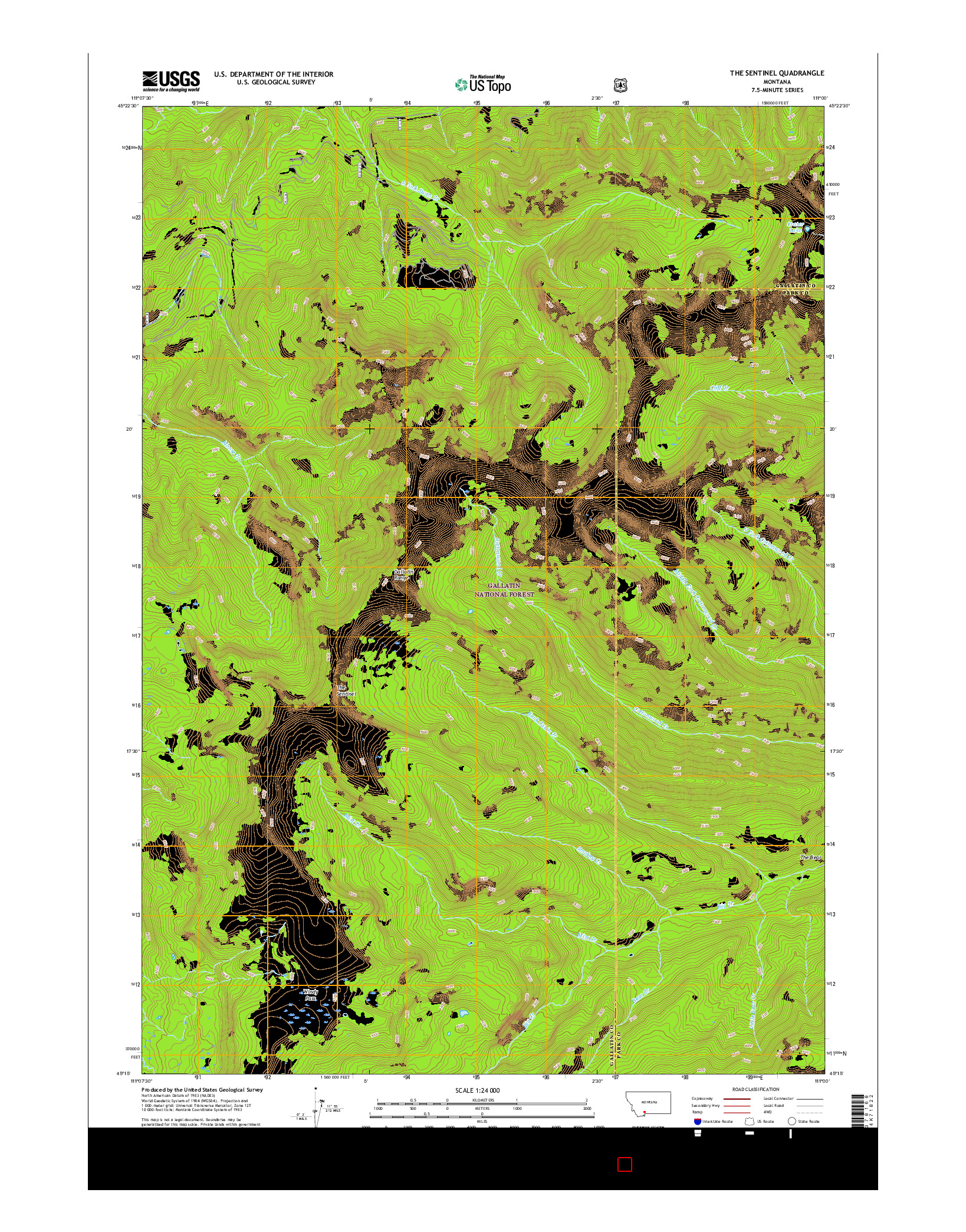 USGS US TOPO 7.5-MINUTE MAP FOR THE SENTINEL, MT 2017