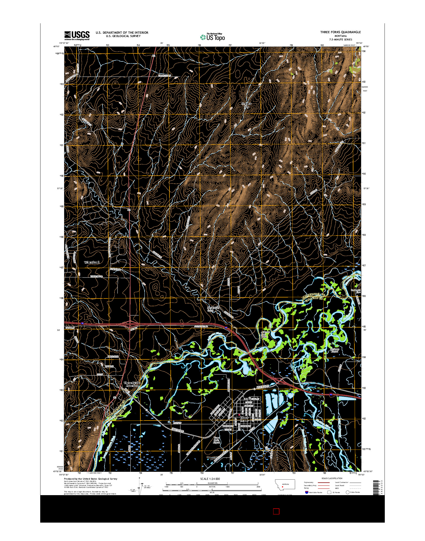 USGS US TOPO 7.5-MINUTE MAP FOR THREE FORKS, MT 2017
