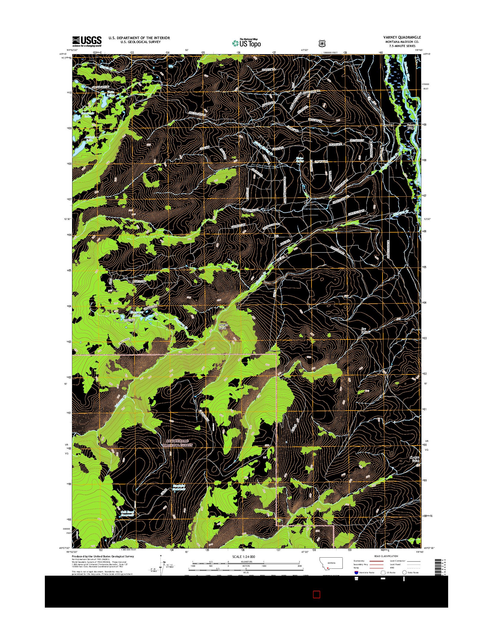 USGS US TOPO 7.5-MINUTE MAP FOR VARNEY, MT 2017