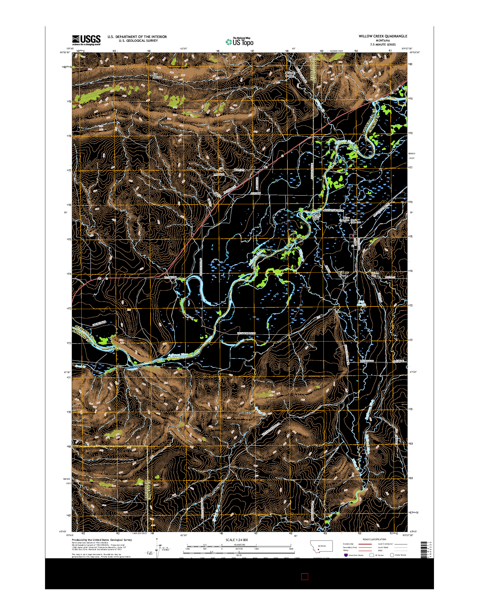 USGS US TOPO 7.5-MINUTE MAP FOR WILLOW CREEK, MT 2017