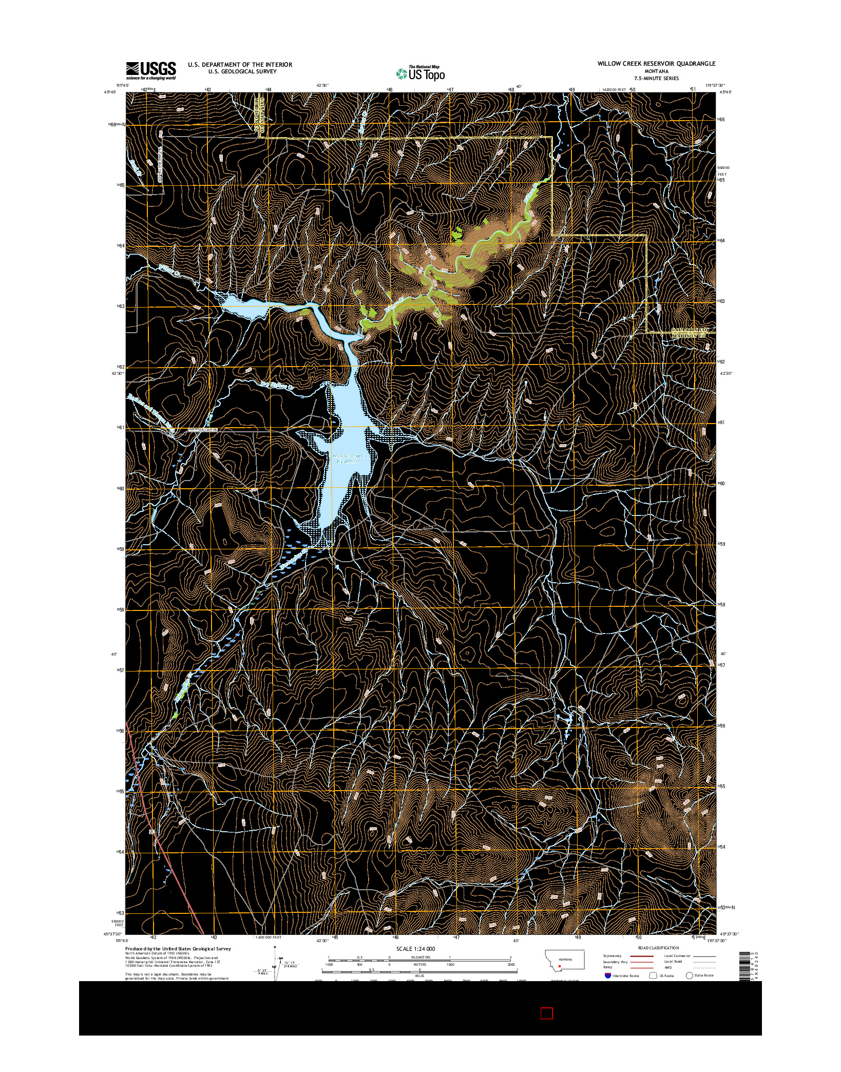 USGS US TOPO 7.5-MINUTE MAP FOR WILLOW CREEK RESERVOIR, MT 2017