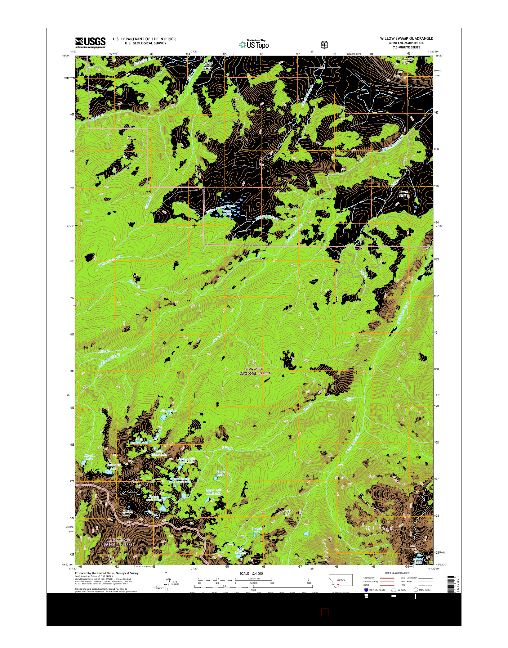 USGS US TOPO 7.5-MINUTE MAP FOR WILLOW SWAMP, MT 2017