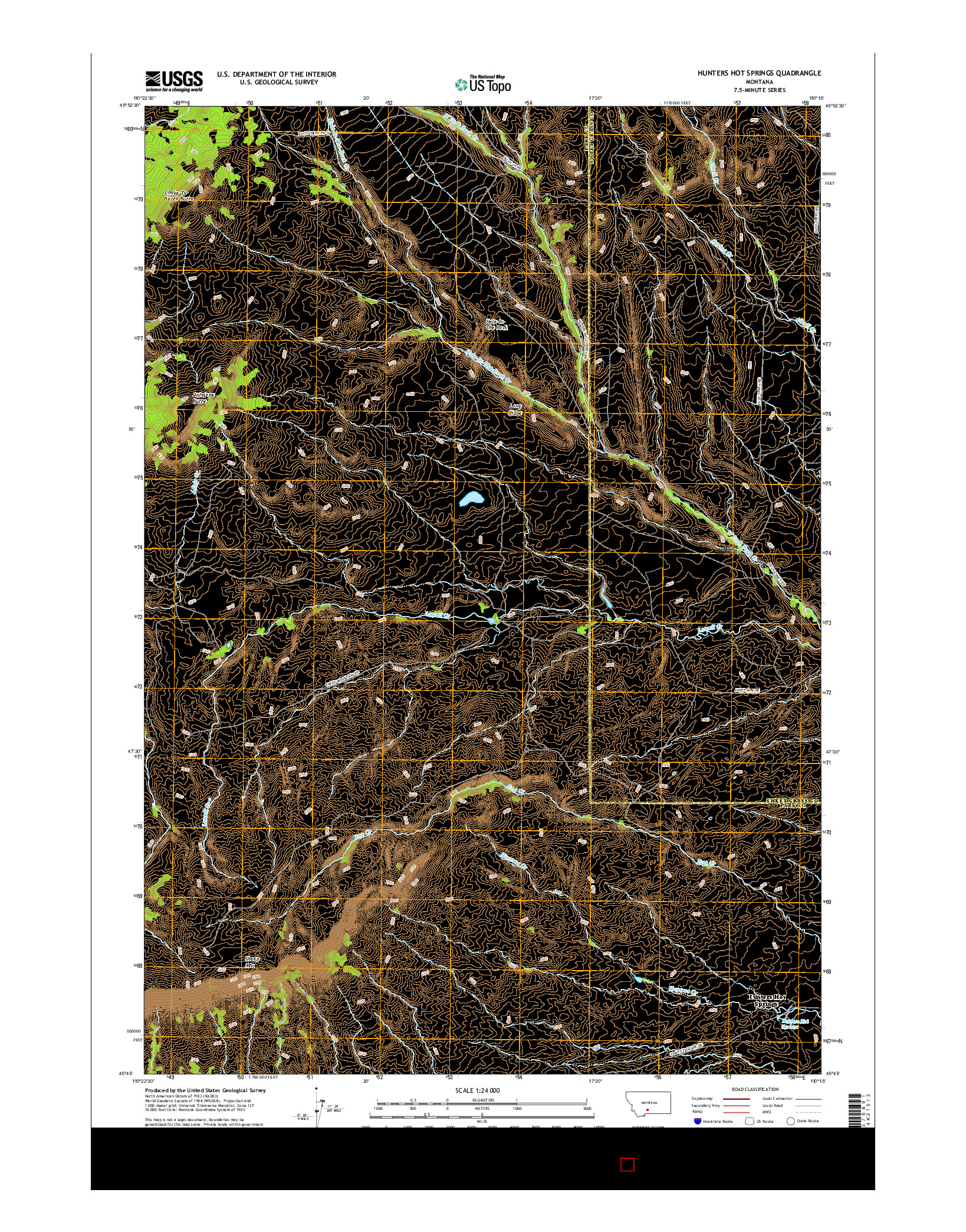 USGS US TOPO 7.5-MINUTE MAP FOR HUNTERS HOT SPRINGS, MT 2017