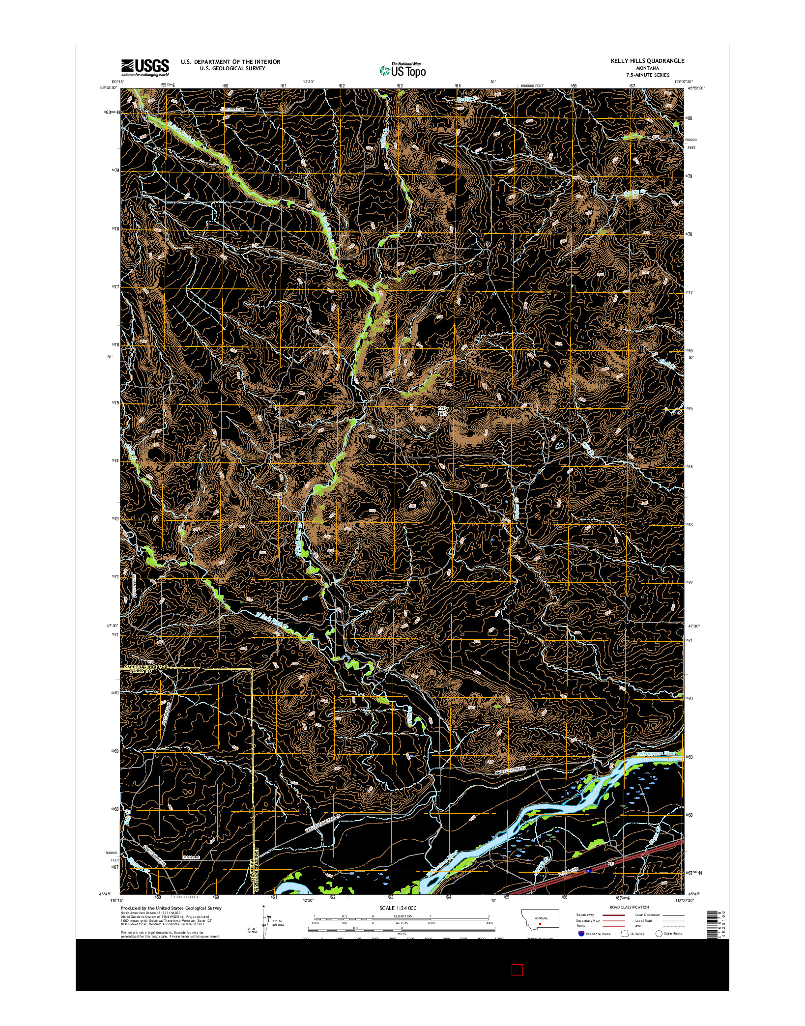 USGS US TOPO 7.5-MINUTE MAP FOR KELLY HILLS, MT 2017