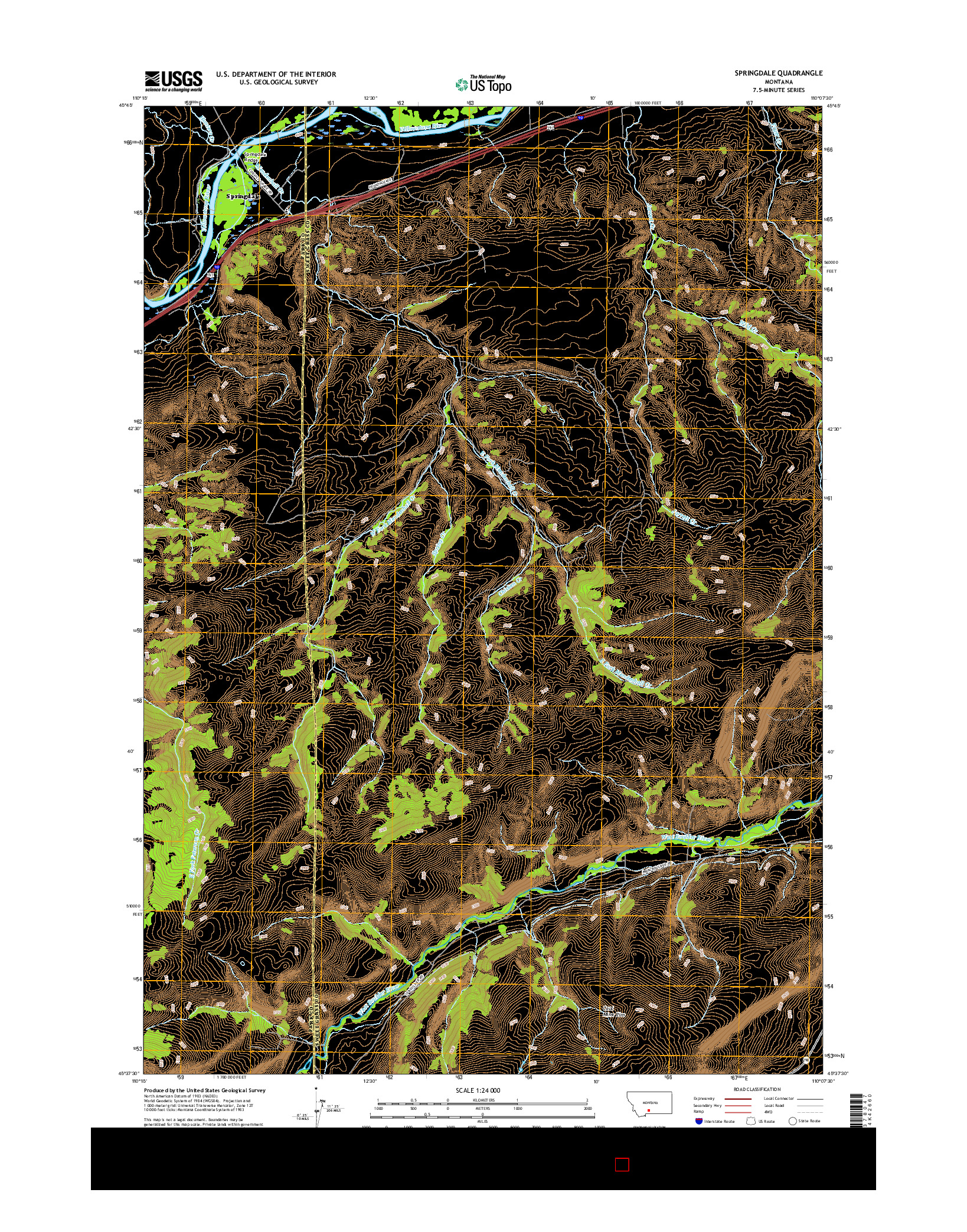 USGS US TOPO 7.5-MINUTE MAP FOR SPRINGDALE, MT 2017
