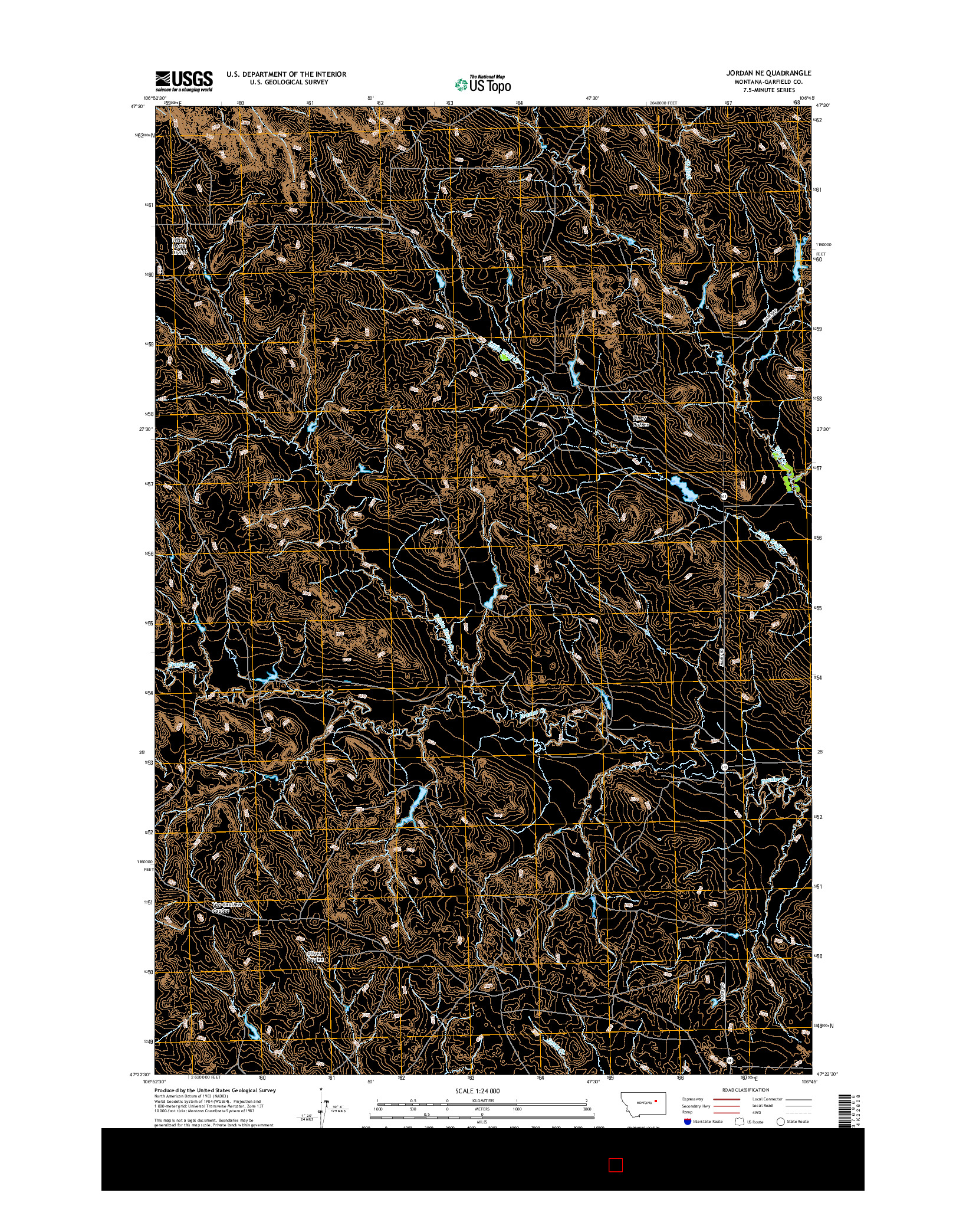 USGS US TOPO 7.5-MINUTE MAP FOR JORDAN NE, MT 2017