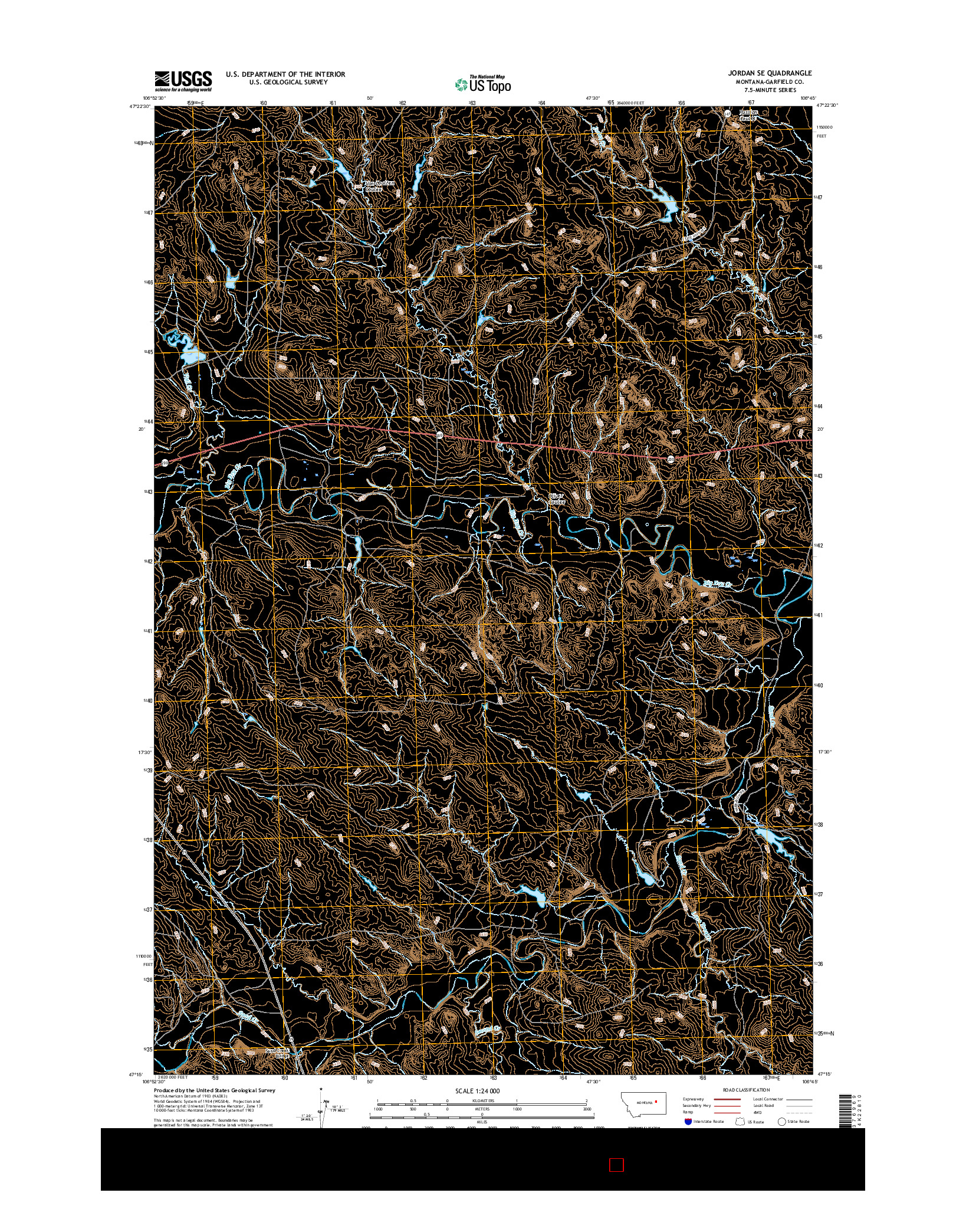 USGS US TOPO 7.5-MINUTE MAP FOR JORDAN SE, MT 2017